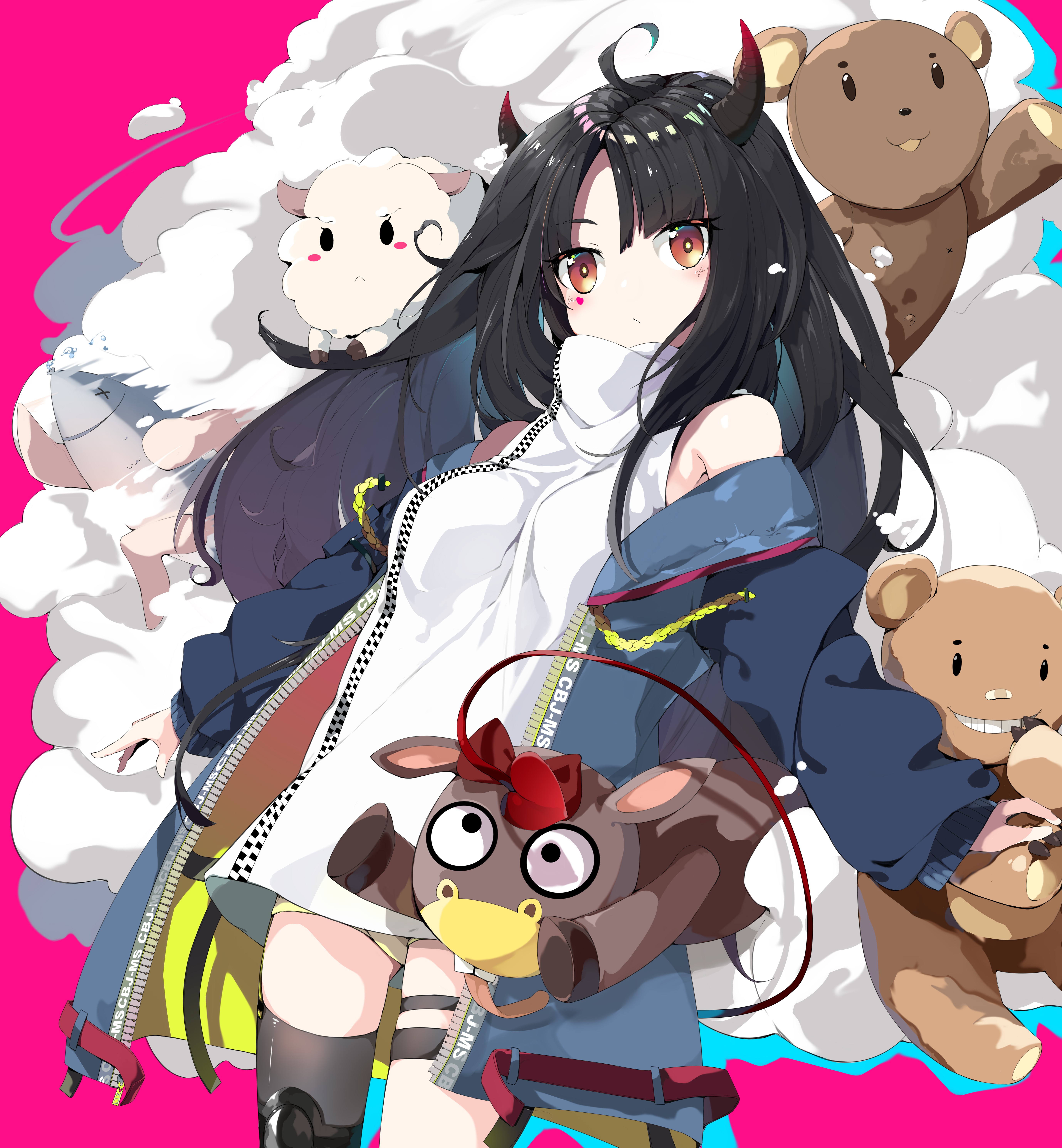 Anime Girl with Sheep and Teddy Bears HD Phone Wallpaper