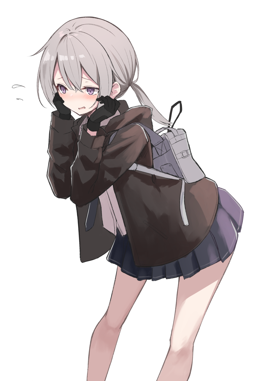 Anime girl with grey hair and backpack HD Phone Wallpaper