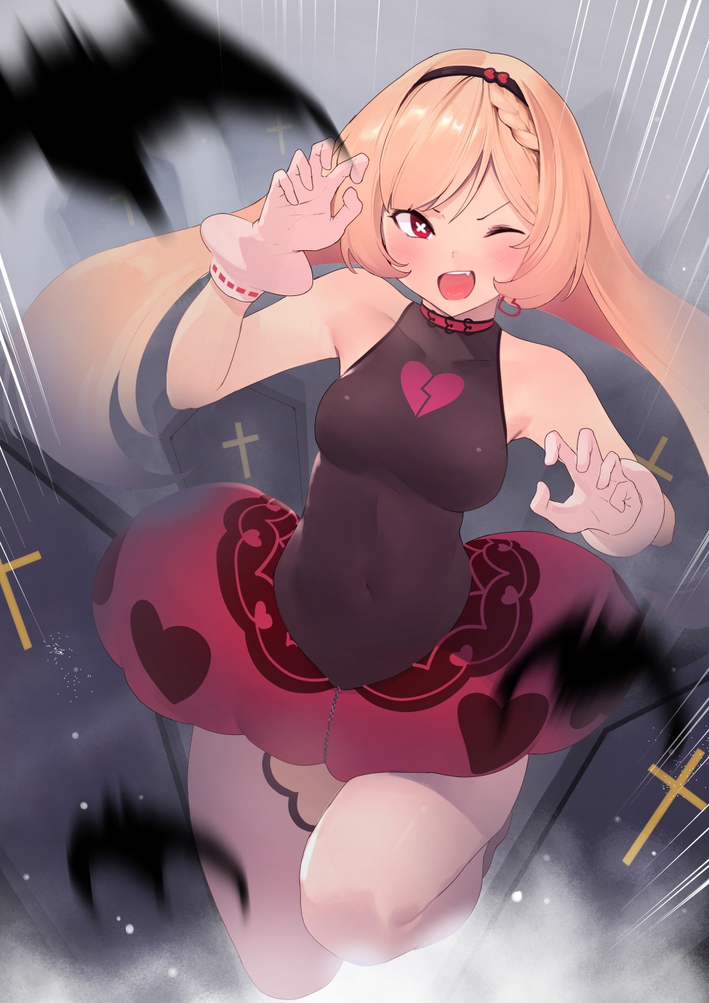 Anime girl with blonde hair and broken heart outfit HD Phone Wallpaper
