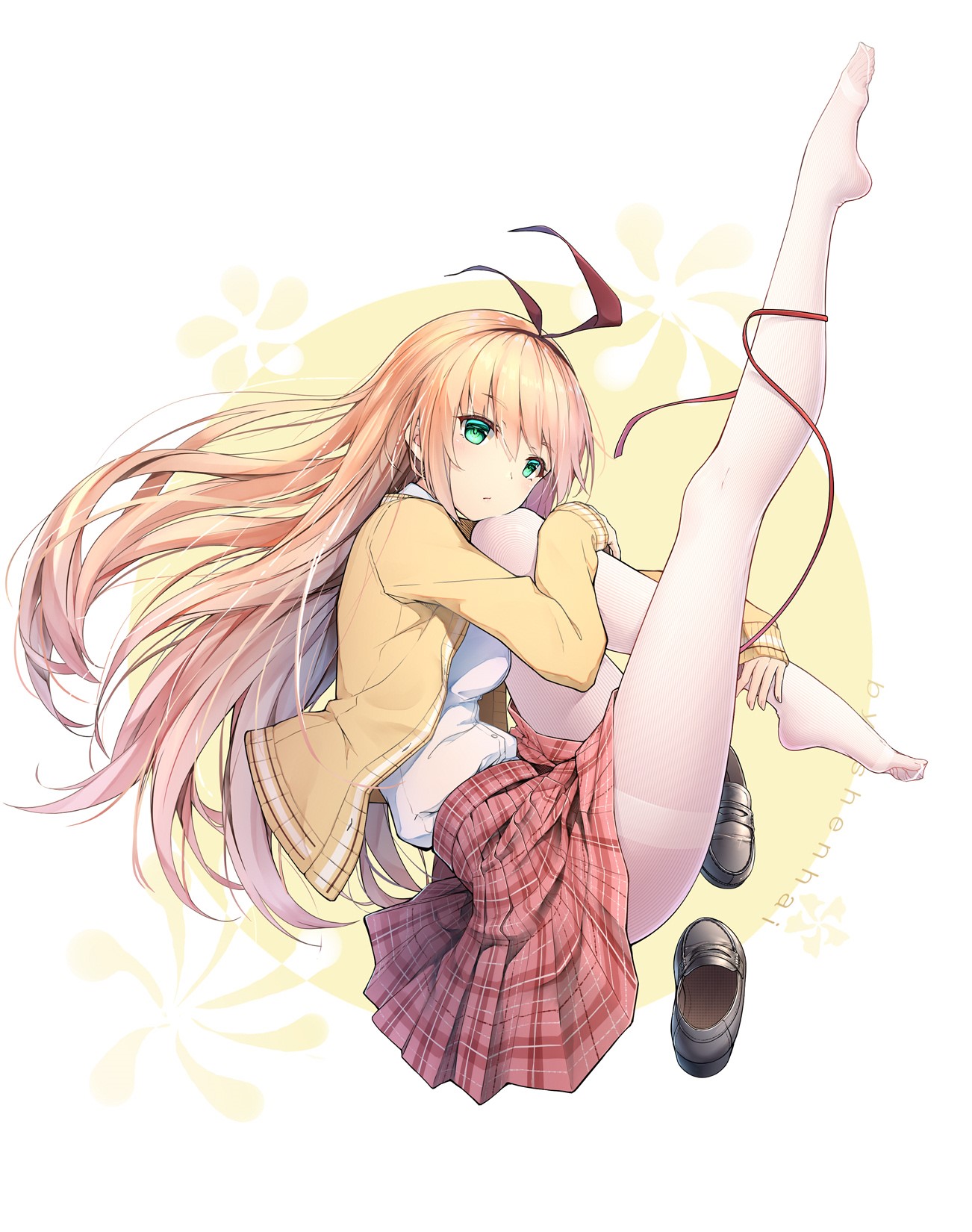 Anime girl with long blonde hair and green eyes HD Phone Wallpaper