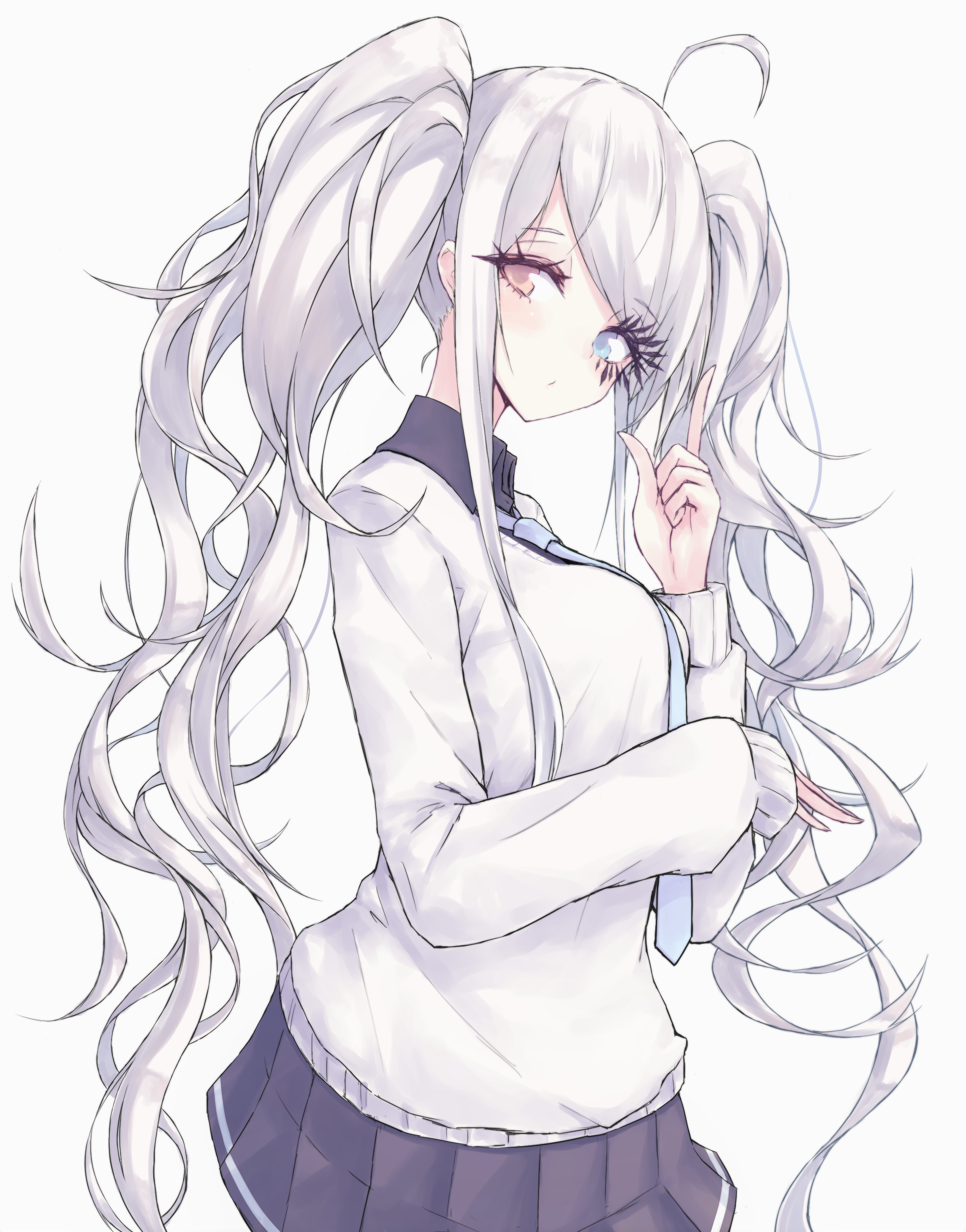 Anime girl with white twin tails HD Phone Wallpaper