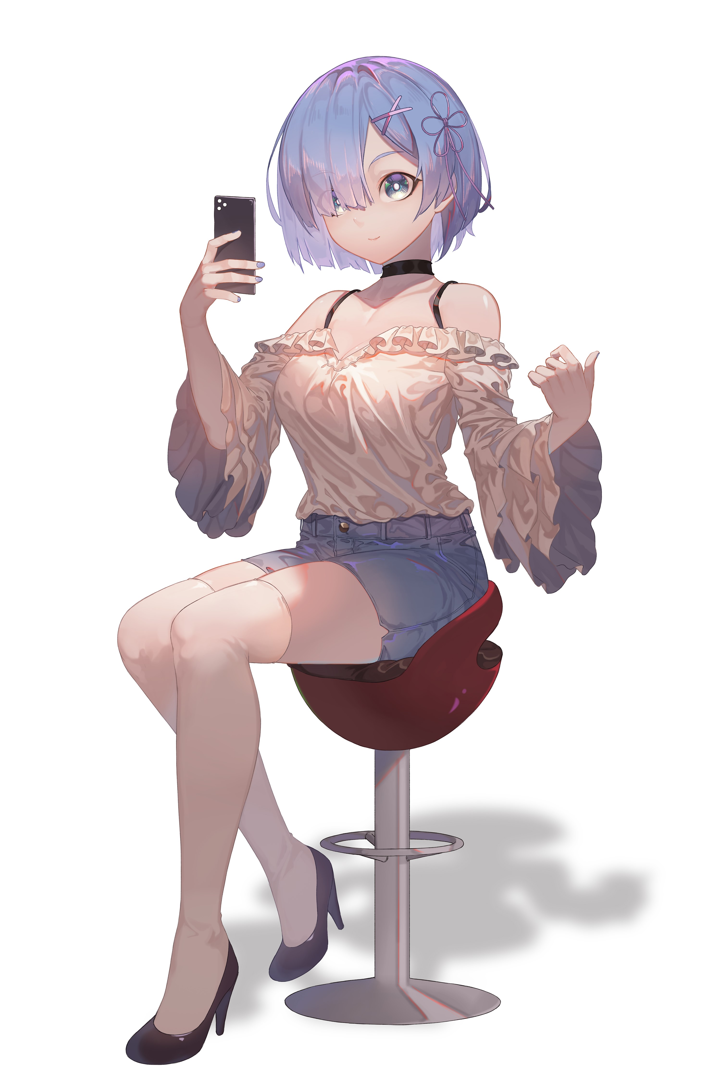 Rem from Re:Zero taking a selfie HD Phone Wallpaper