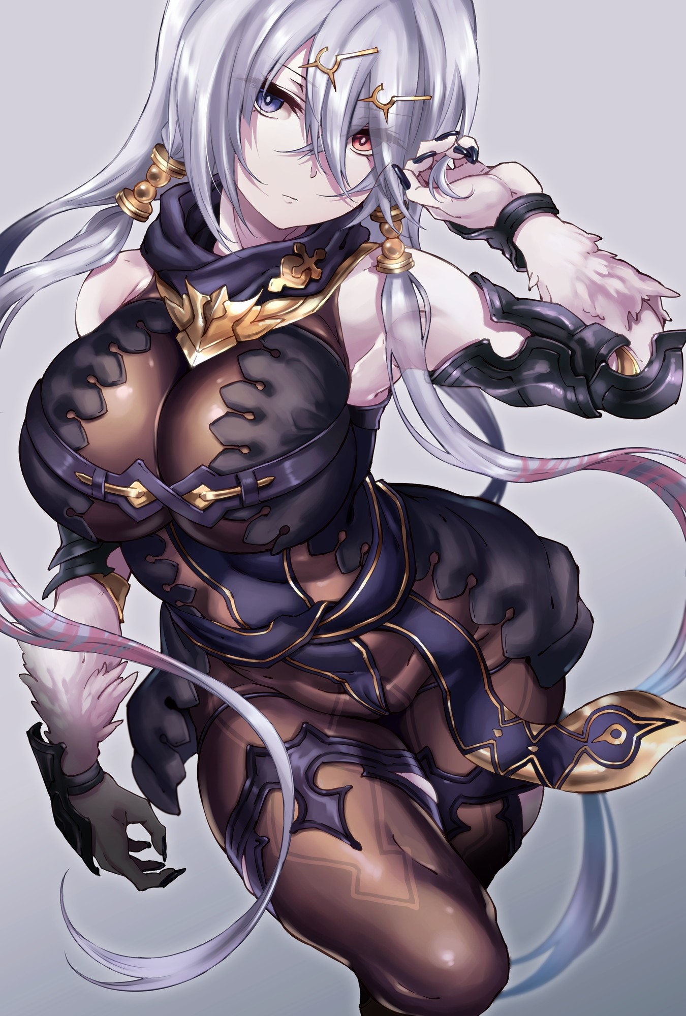 Anime girl with white hair and dark outfit HD Phone Wallpaper