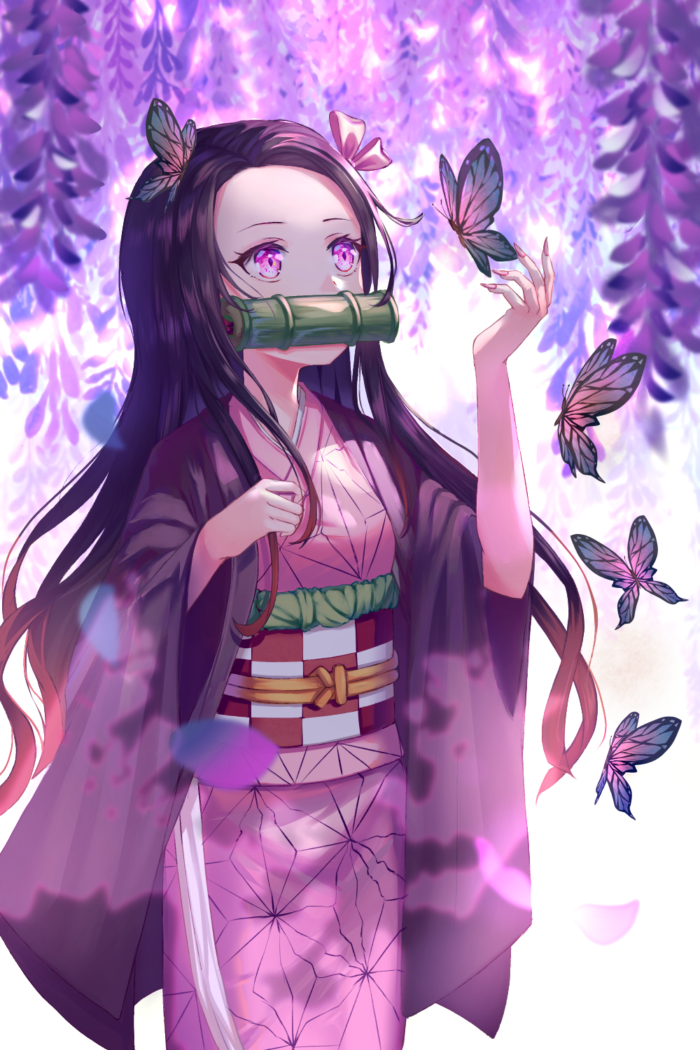 Kamado Nezuko from Kimetsu no Yaiba with butterflies HD Phone Wallpaper