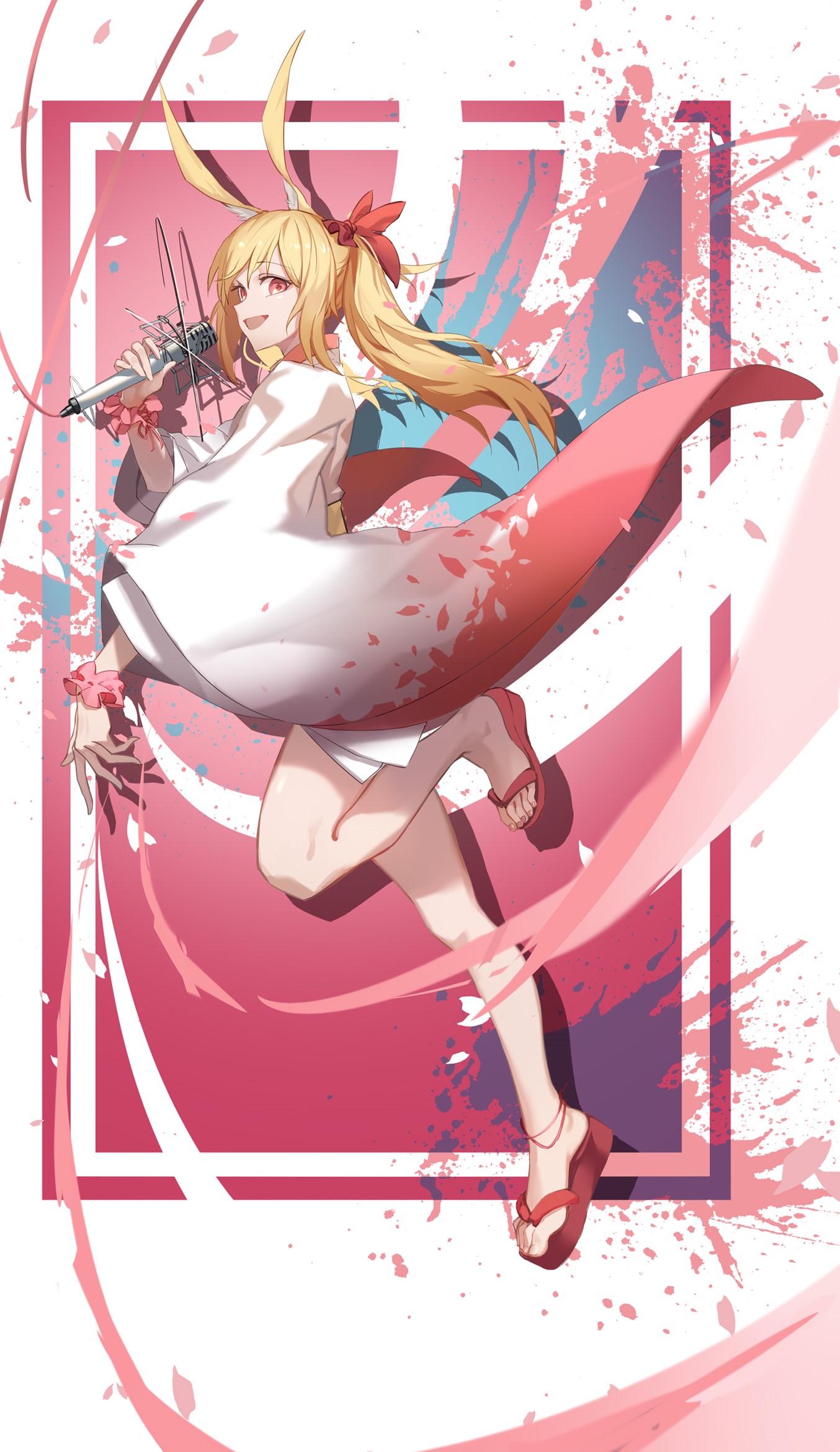 Anime girl with bunny ears singing into a microphone HD Phone Wallpaper