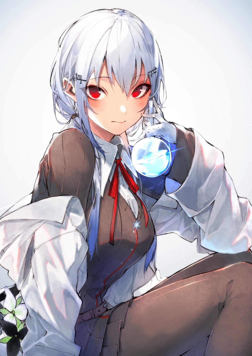 Anime girl with white hair and red eyes holding a crystal HD Phone Wallpaper