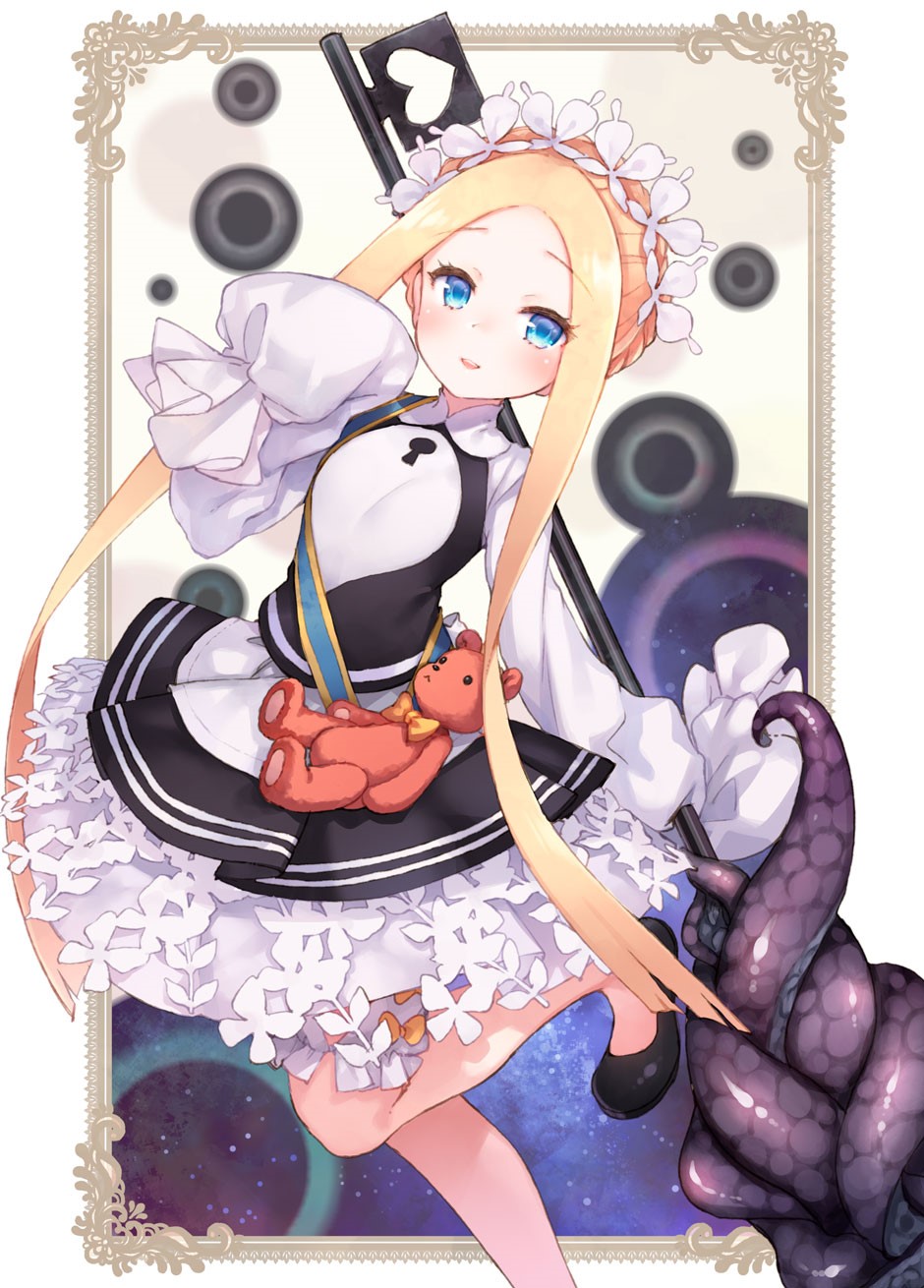 Anime girl with tentacles and teddy bear HD Phone Wallpaper