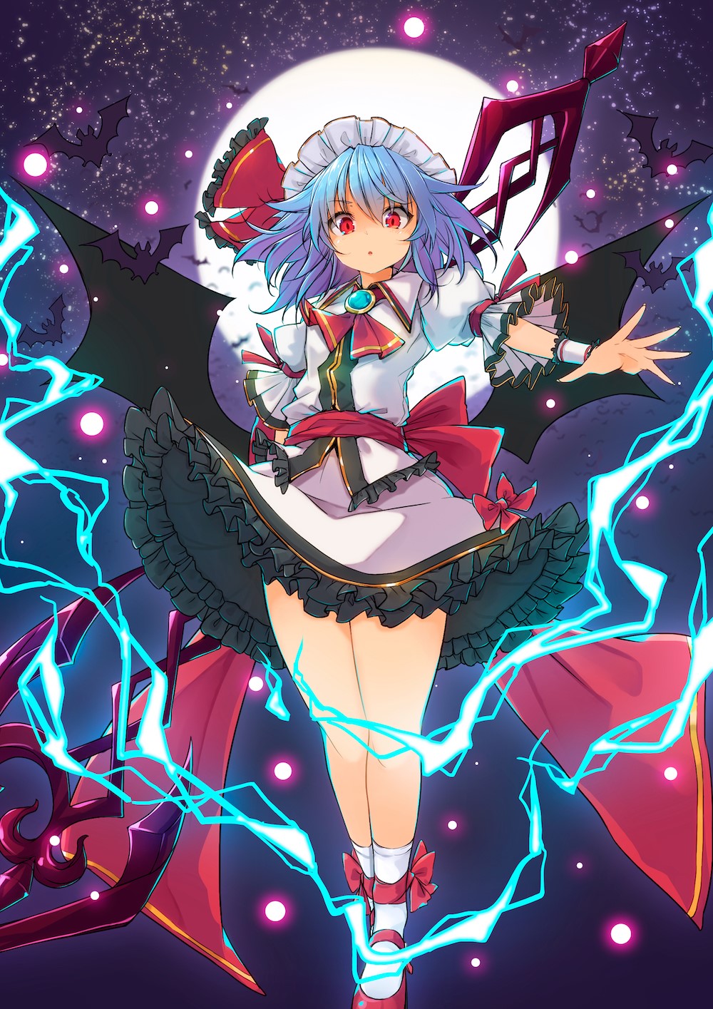 Remilia Scarlet from Touhou Project with Bats and Lightning HD Phone Wallpaper