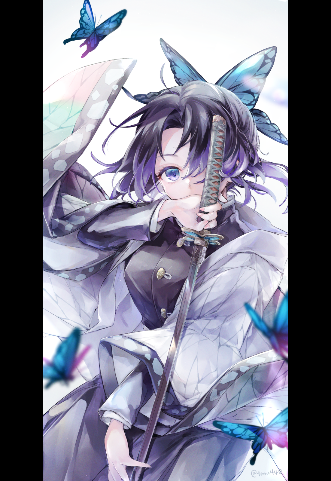 Kochou Shinobu from Kimetsu no Yaiba with Butterflies HD Phone Wallpaper