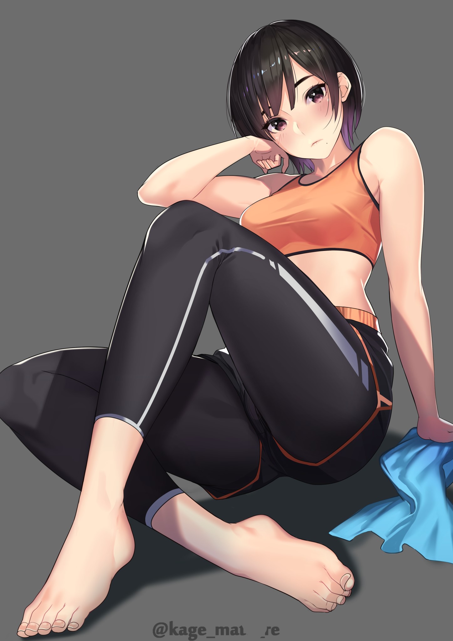 Anime girl in sportswear sitting on the floor HD Phone Wallpaper