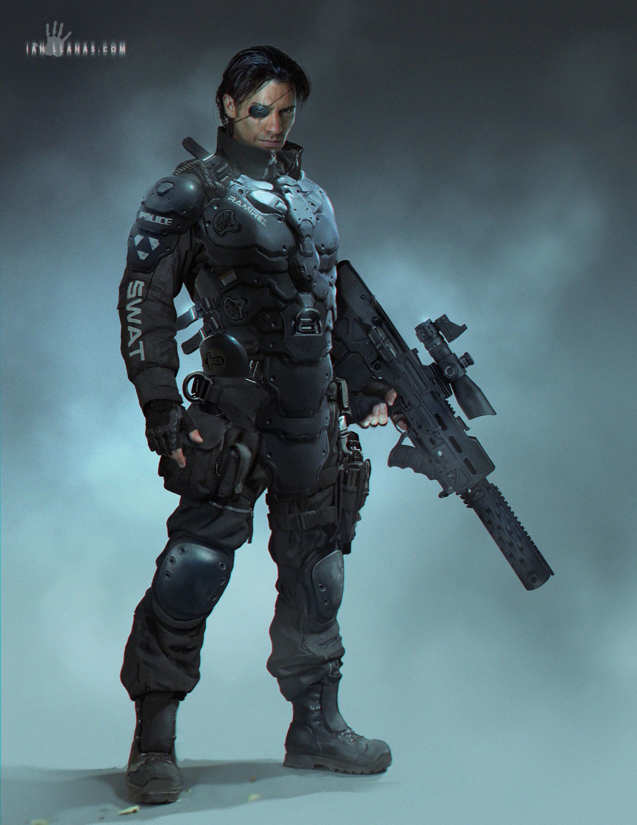 SWAT soldier with sniper rifle concept art HD Phone Wallpaper