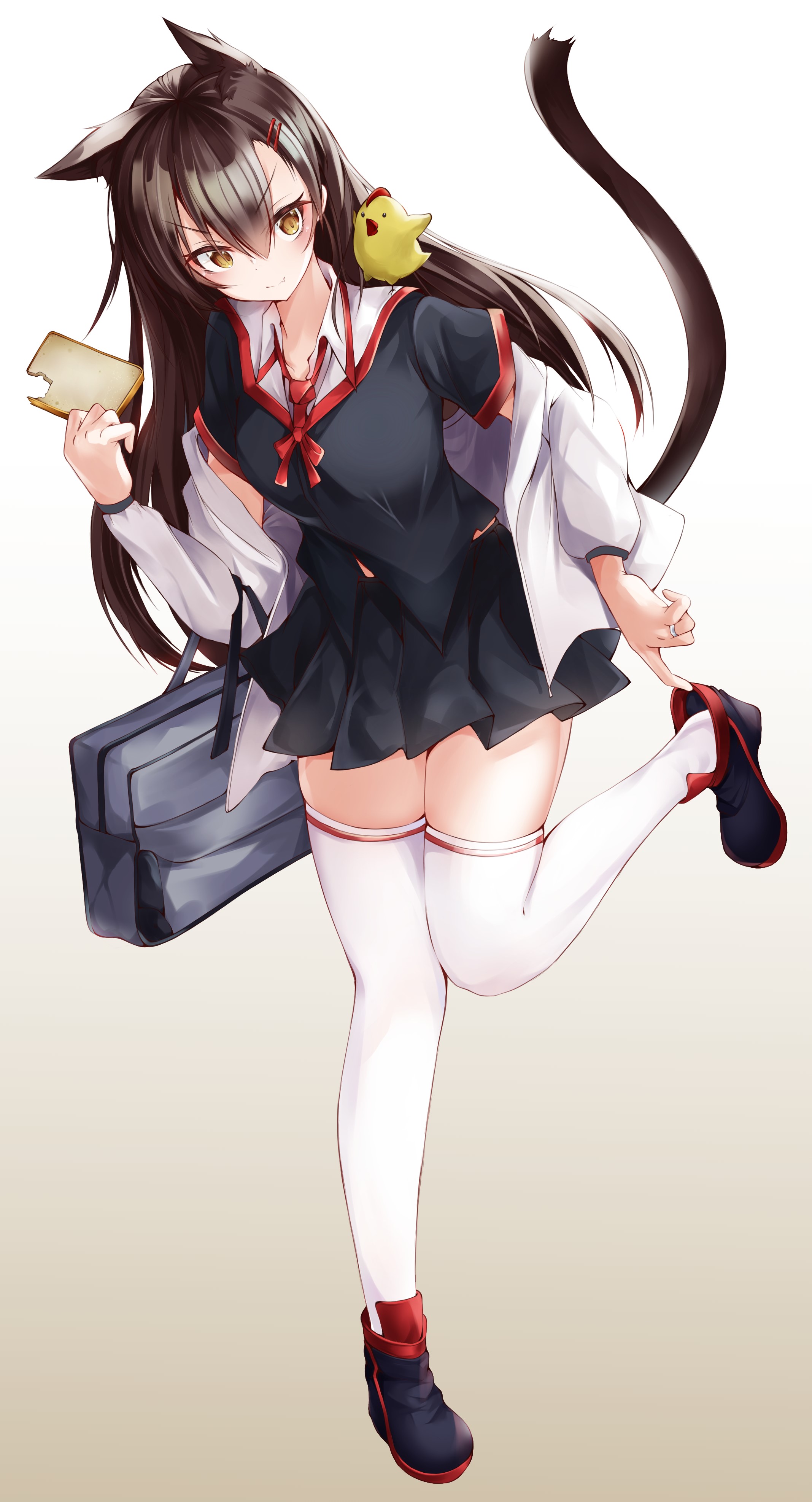 Cat girl with yellow eyes and school uniform from Girls Frontline HD Phone Wallpaper