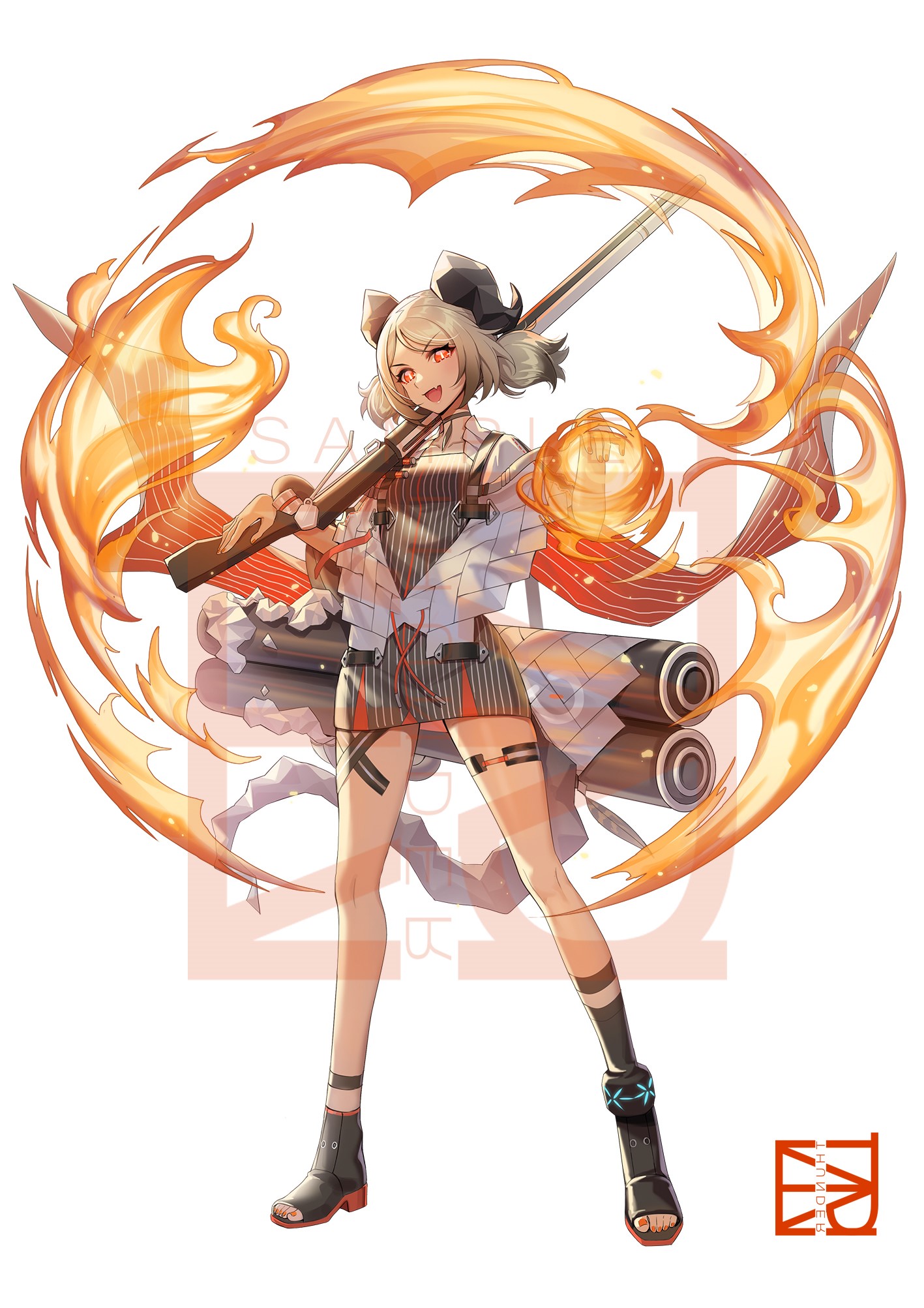 Anime girl with gun and fire HD Phone Wallpaper
