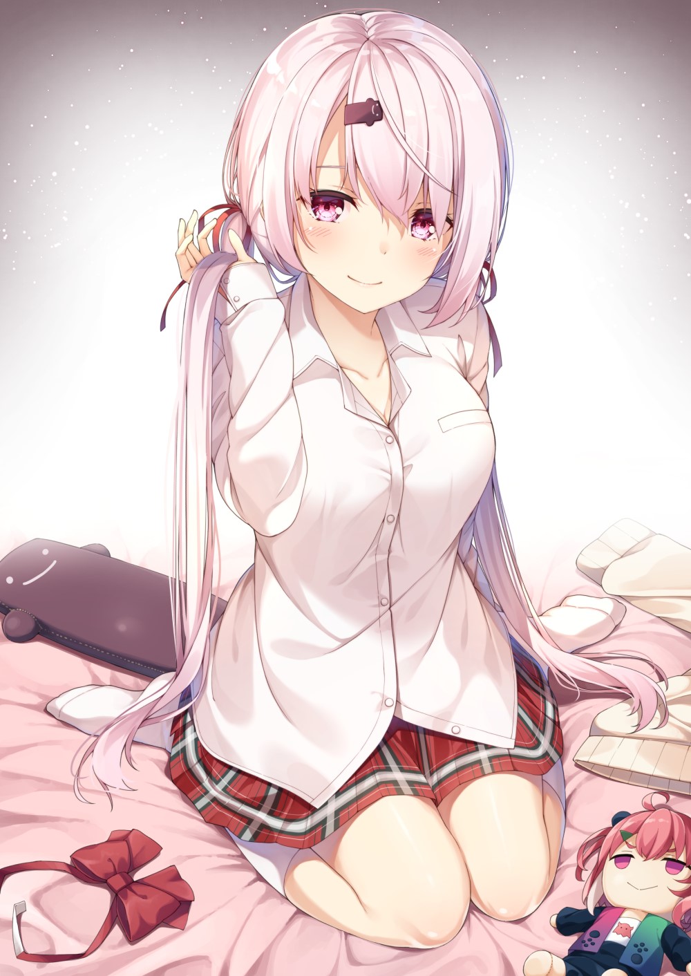 Anime girl with pink hair in school uniform HD Phone Wallpaper