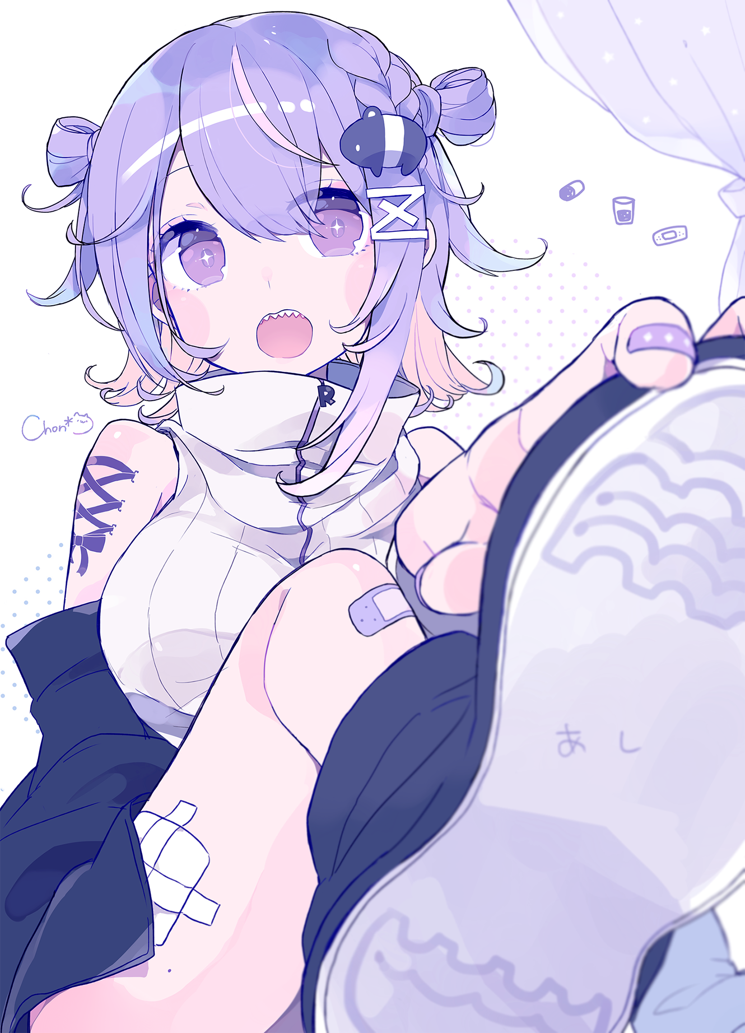 Anime girl with purple hair and bandages HD Phone Wallpaper