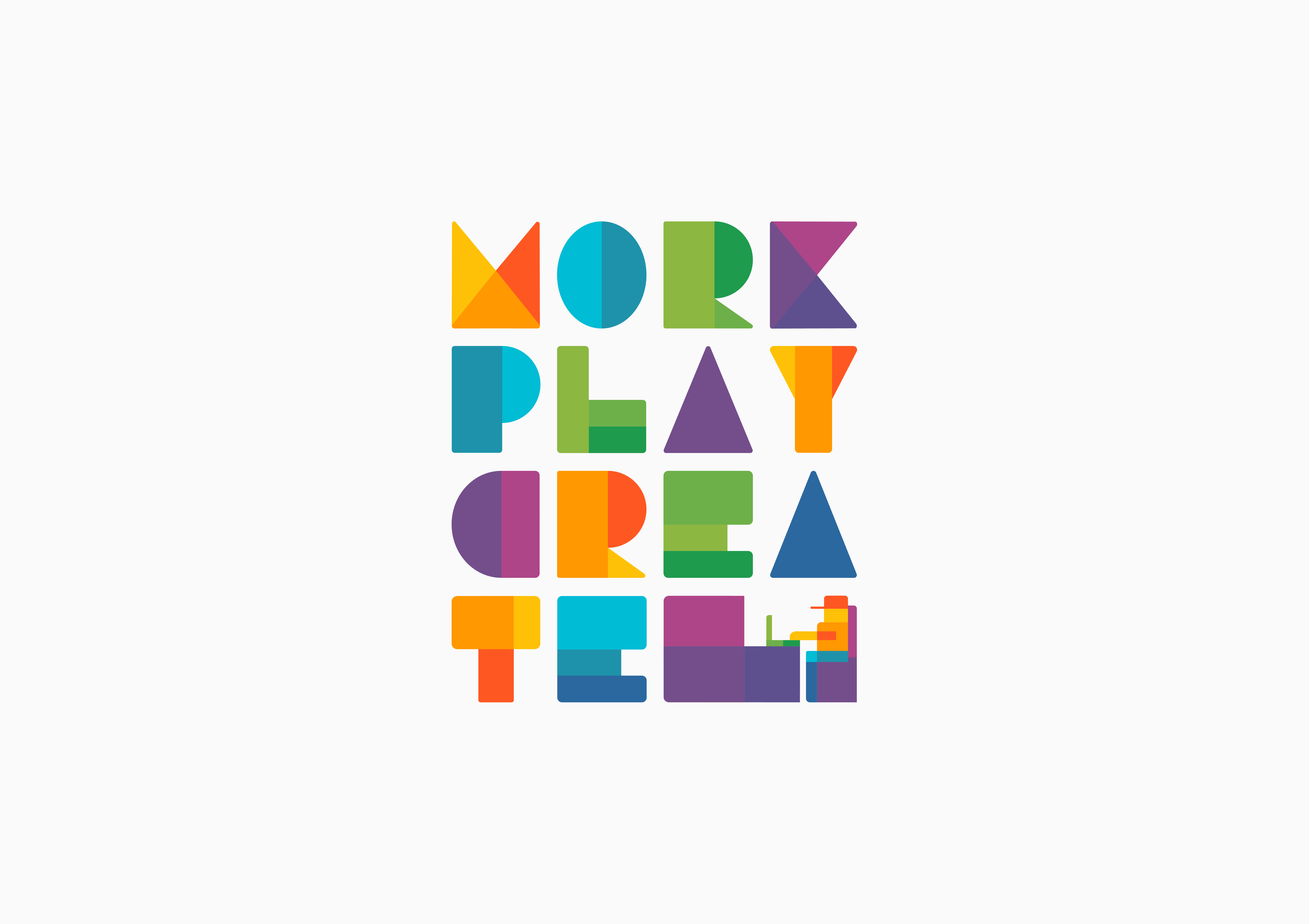 Colorful letters spelling WORK PLAY CREATE HD Wallpaper