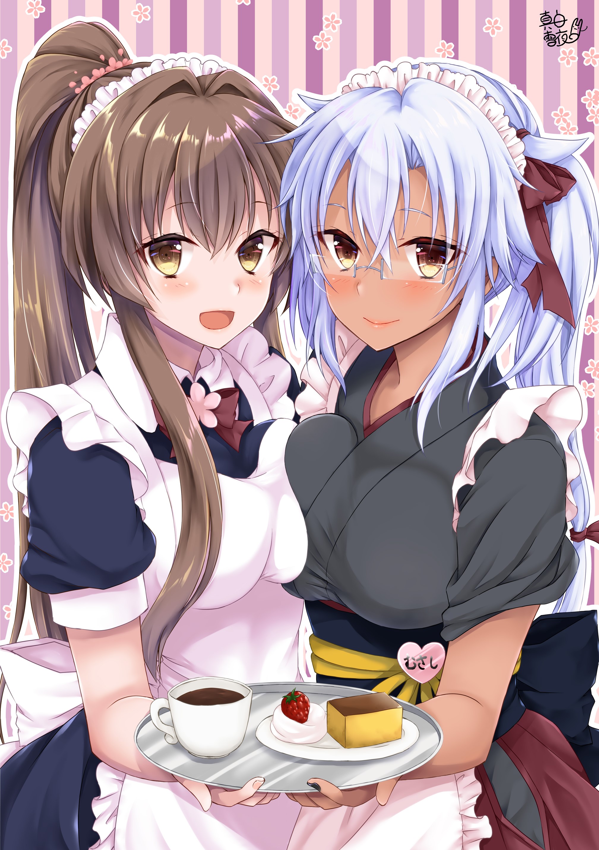 Yamato and Musashi from Kantai Collection serving dessert HD Phone Wallpaper