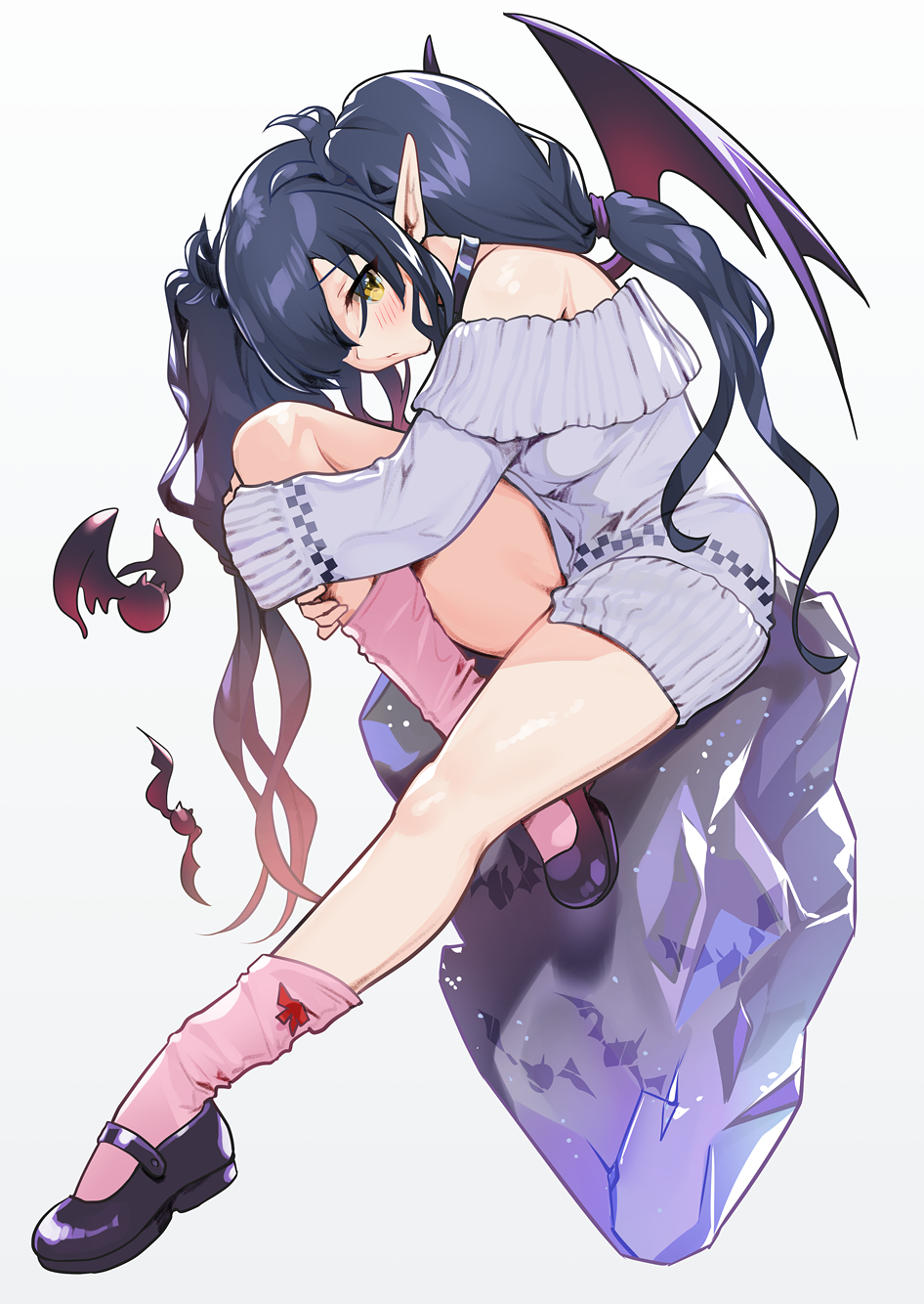 Anime girl with bat wings sitting on a crystal HD Phone Wallpaper
