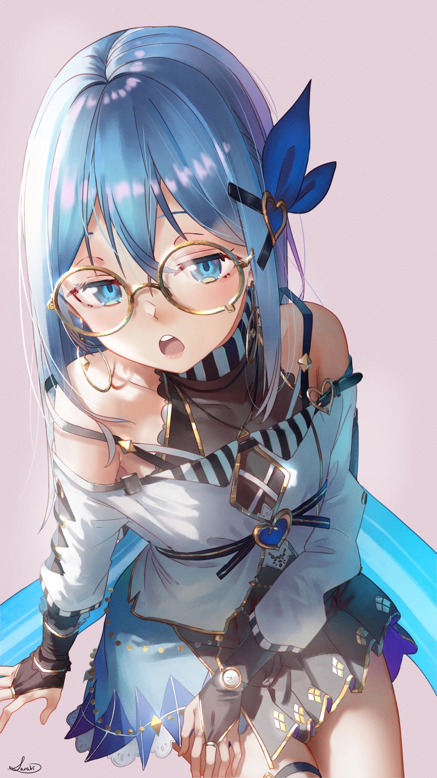 Anime girl with blue hair and glasses HD Phone Wallpaper