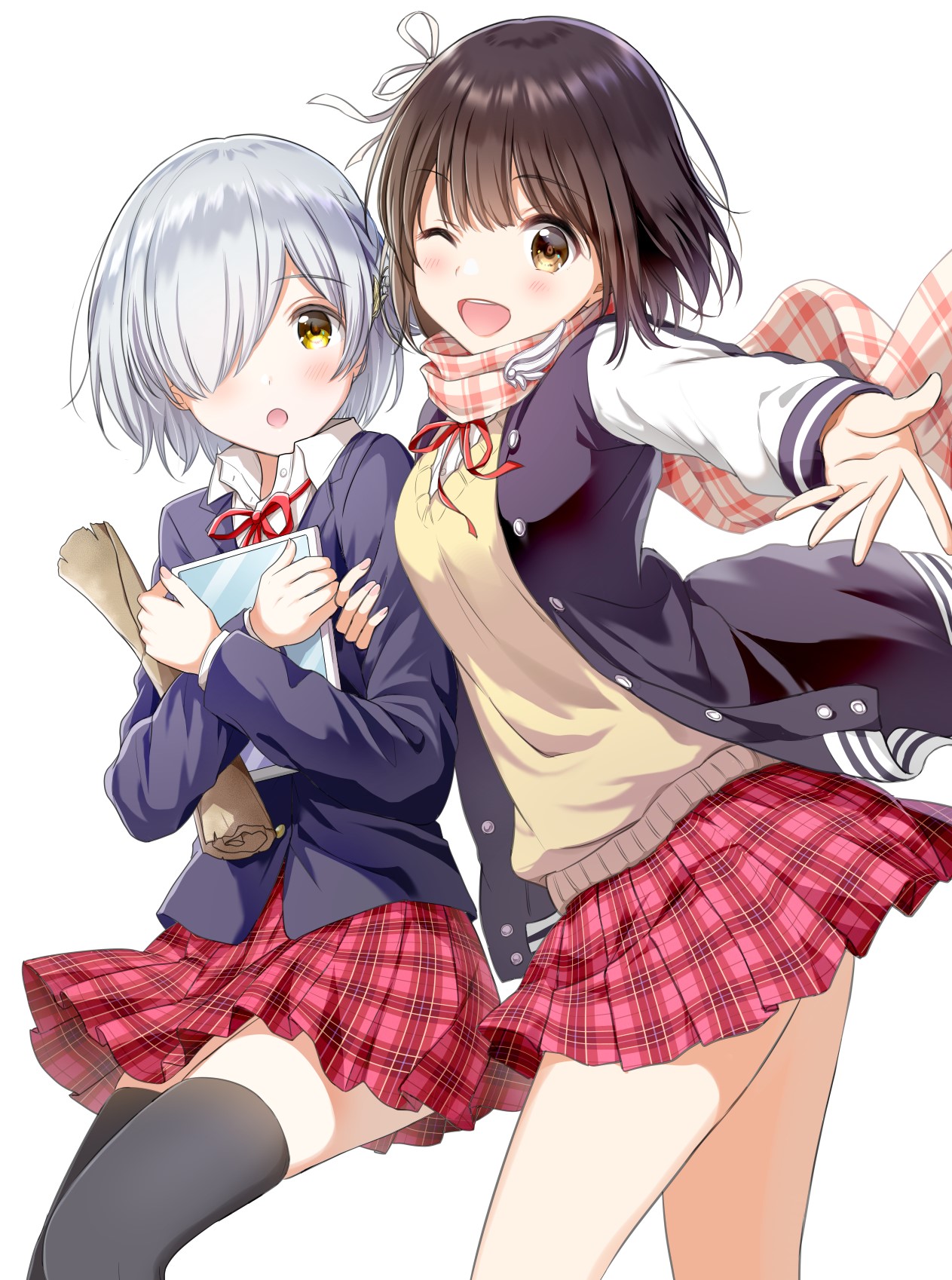 Two anime girls in school uniforms HD Phone Wallpaper