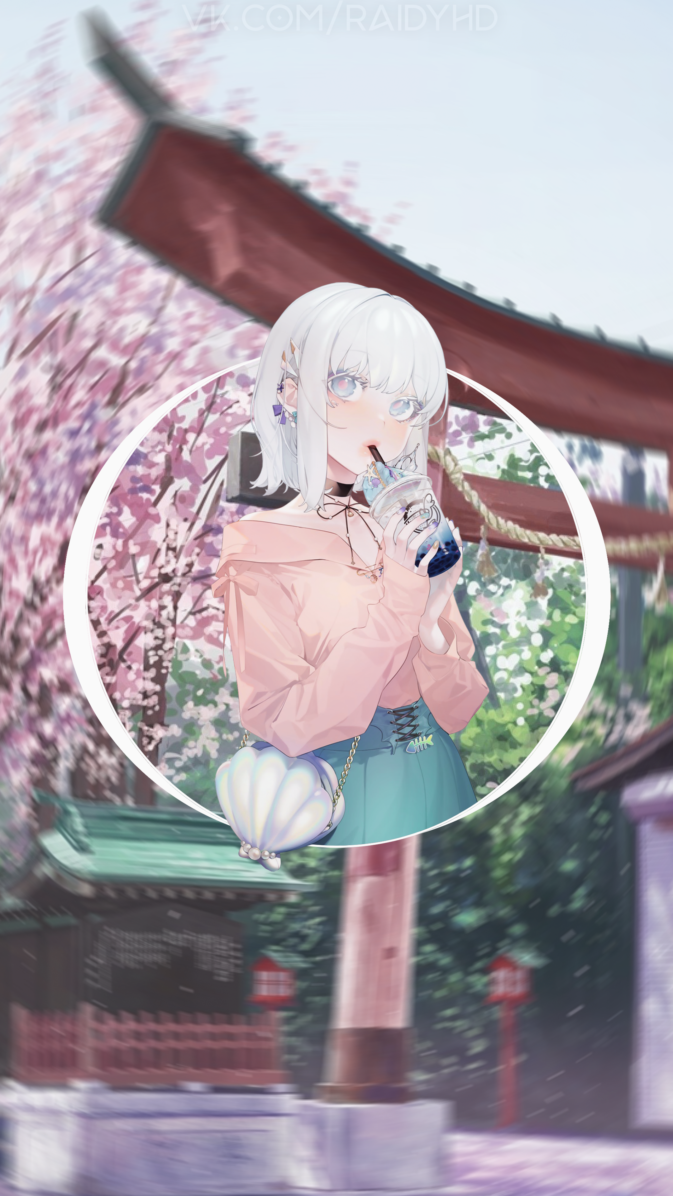 Anime girl with white hair drinking from a cup HD Phone Wallpaper