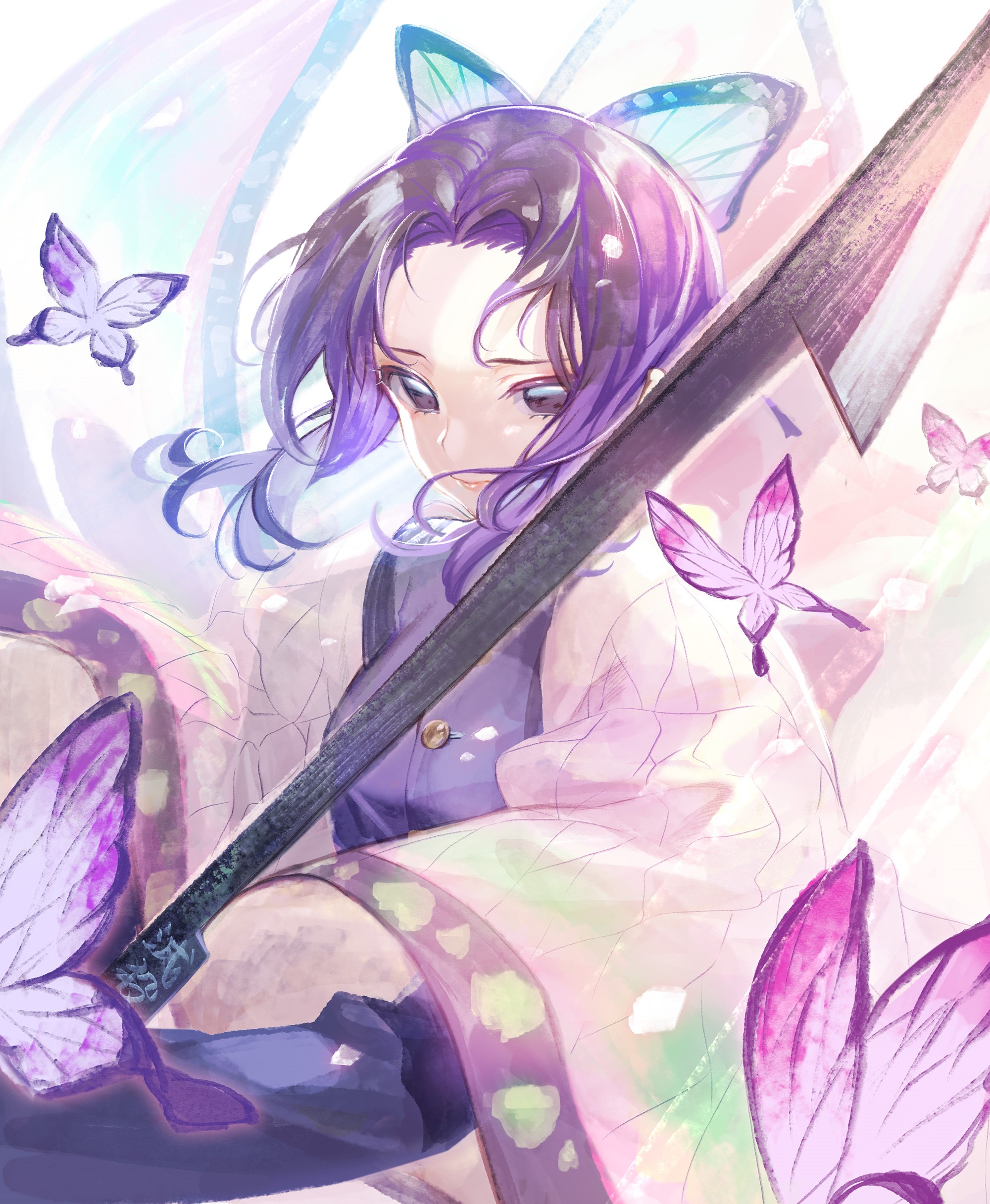 Kochou Shinobu from Kimetsu no Yaiba with Butterflies HD Phone Wallpaper