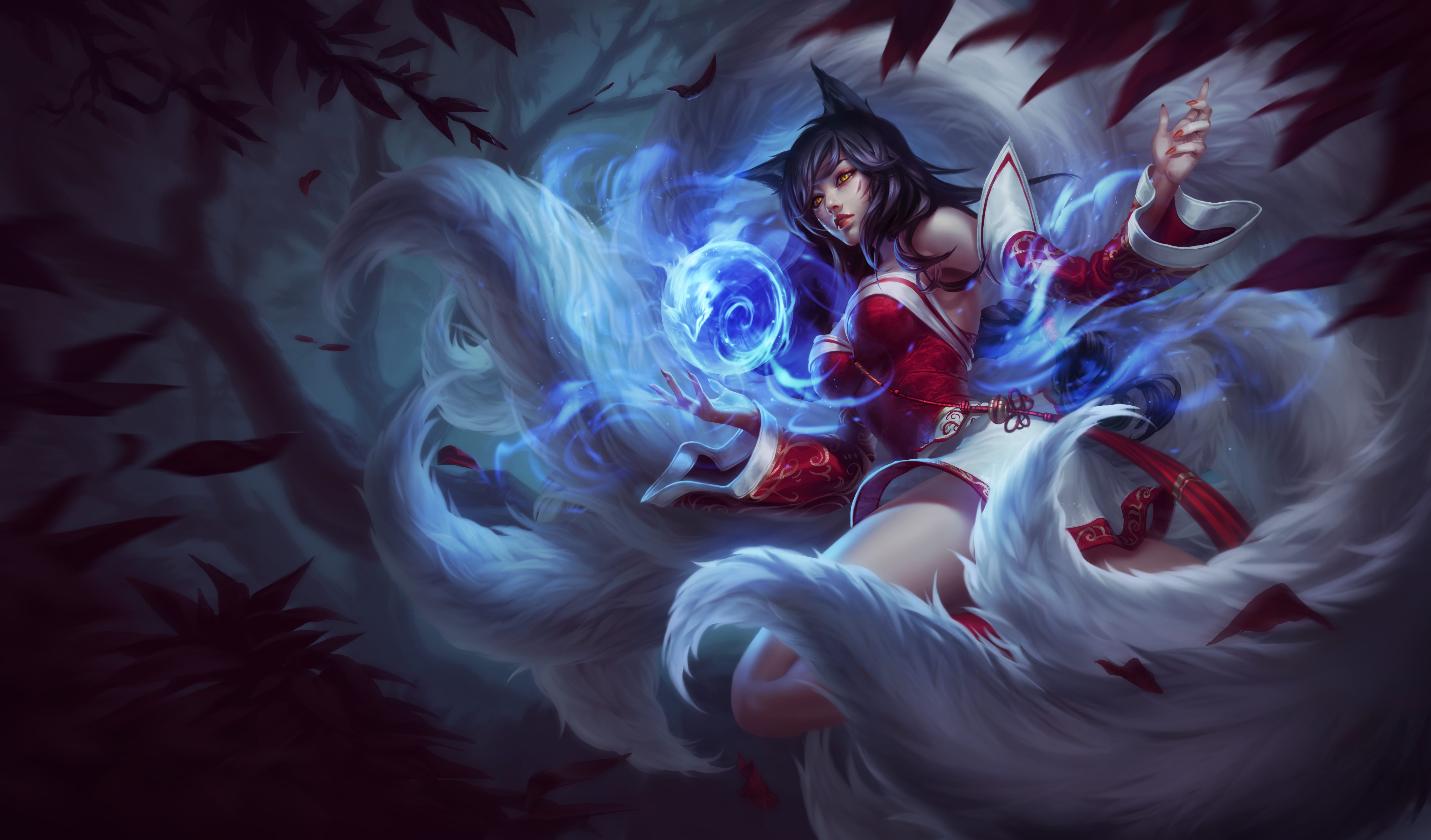 Ahri from League of Legends with blue magic HD Wallpaper