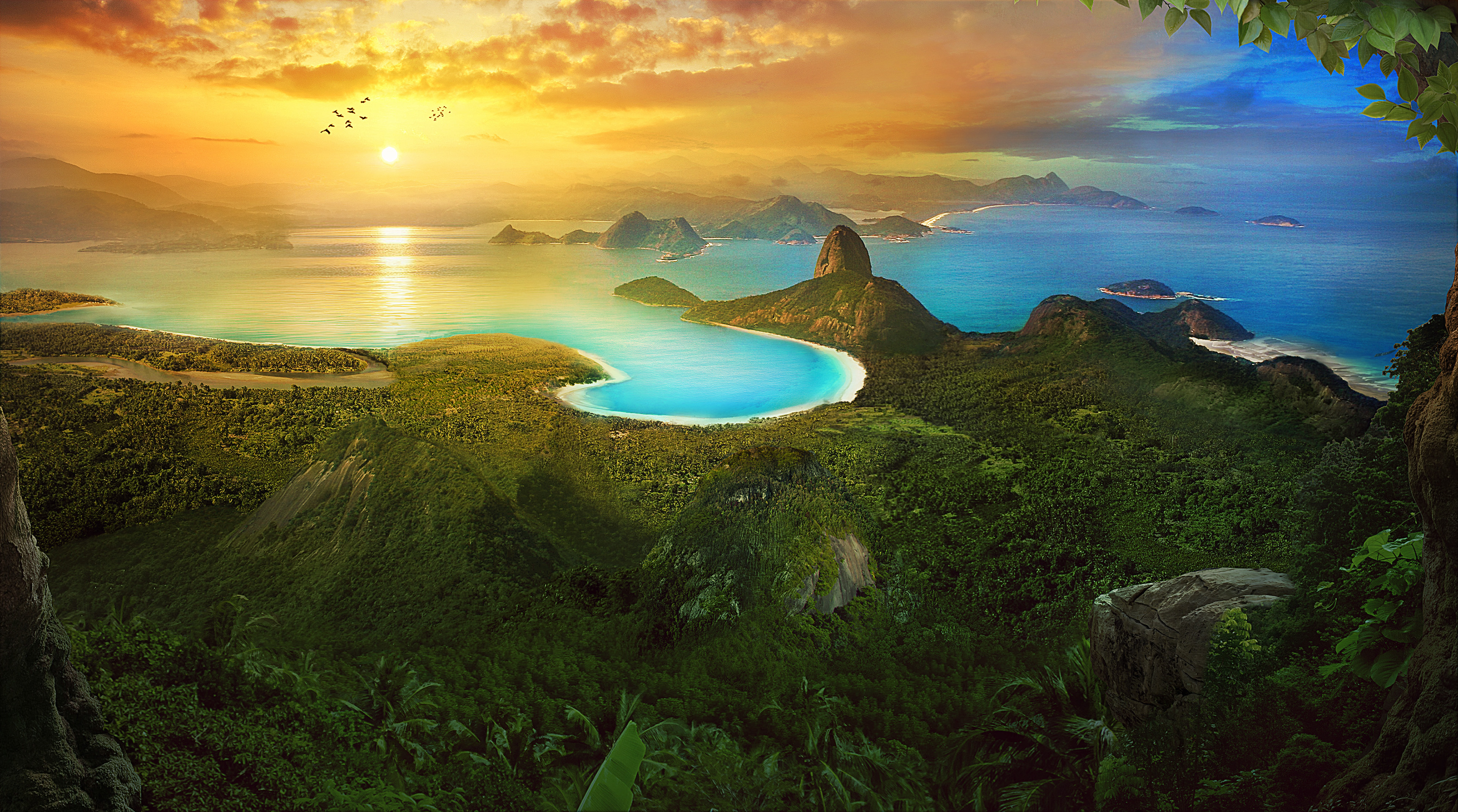 Rio de Janeiro landscape at sunrise with Sugarloaf Mountain HD Wallpaper