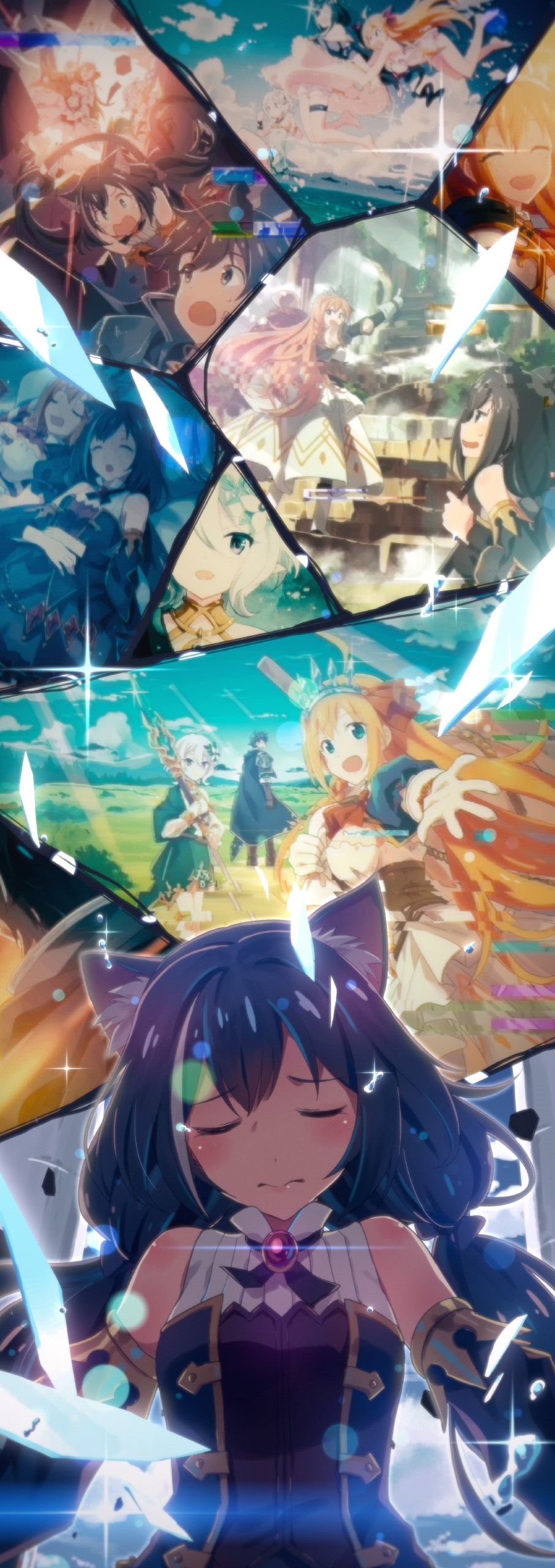 Anime girls in a collage of scenes HD Phone Wallpaper