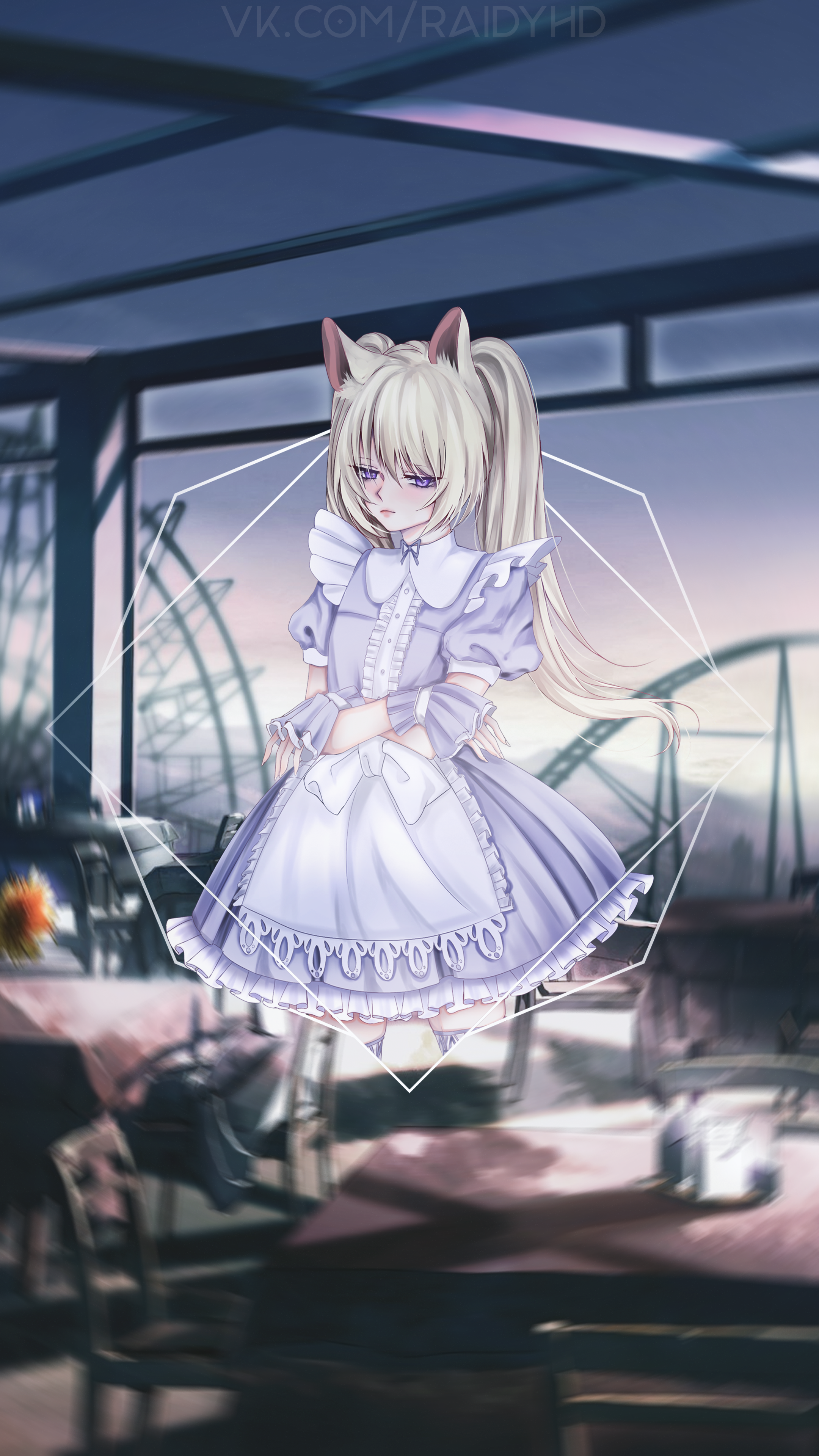 Anime girl in maid outfit with cat ears HD Phone Wallpaper