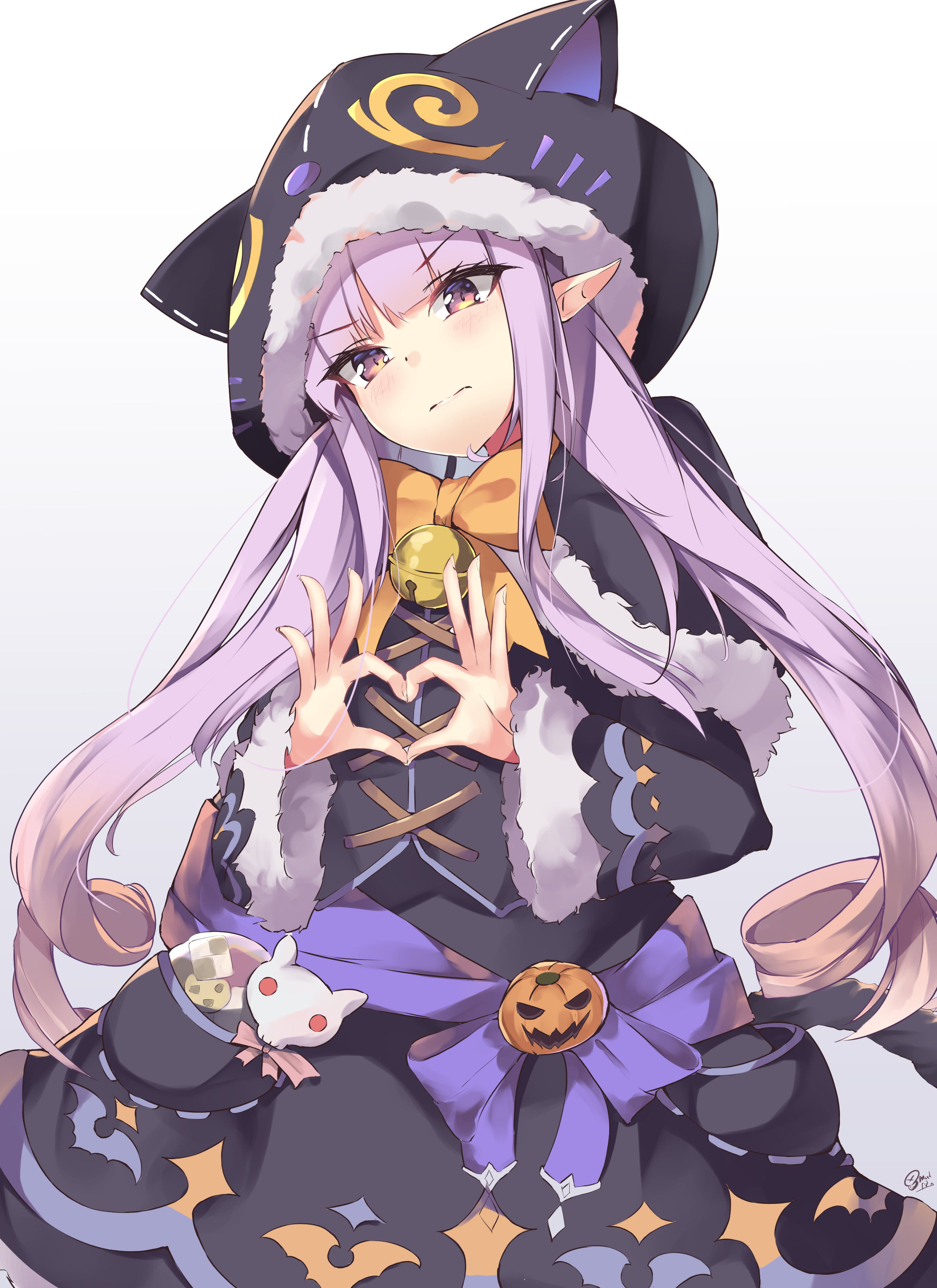Anime girl with purple hair and cat ears hat HD Phone Wallpaper