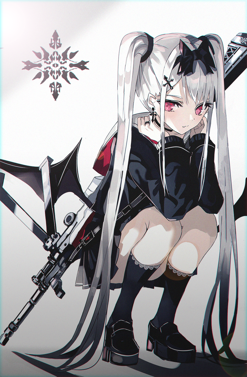 Anime girl with twin tails and rifle HD Phone Wallpaper