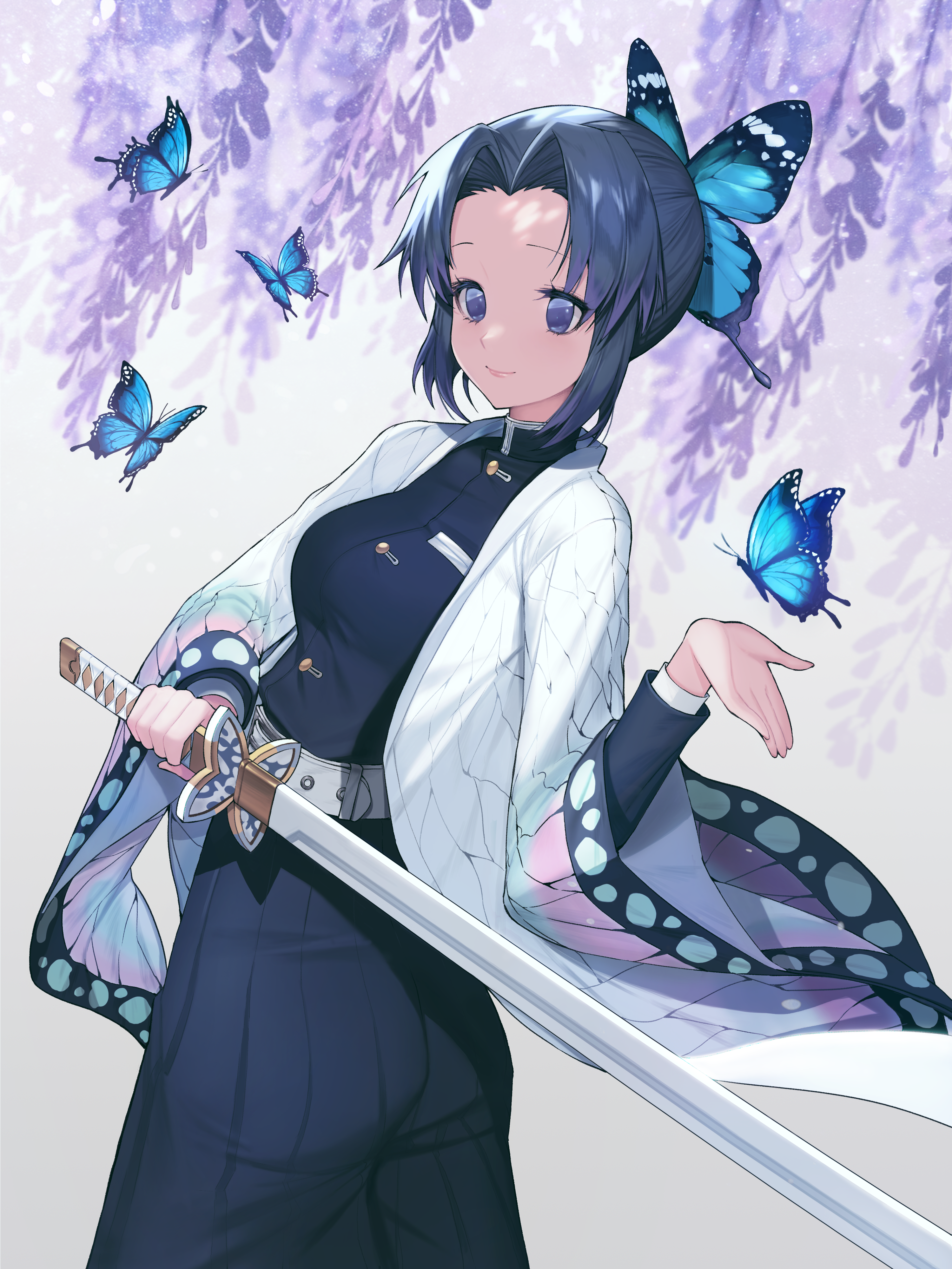 Shinobu Kocho from Kimetsu no Yaiba with butterflies HD Phone Wallpaper