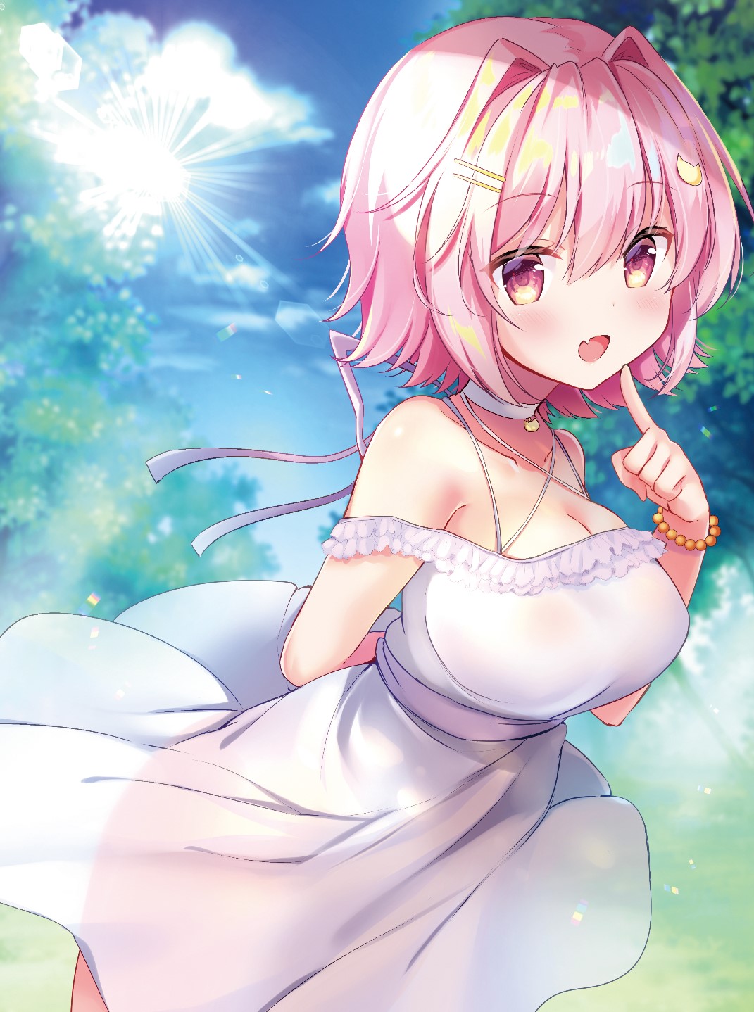 Anime girl in a white dress outdoors HD Phone Wallpaper