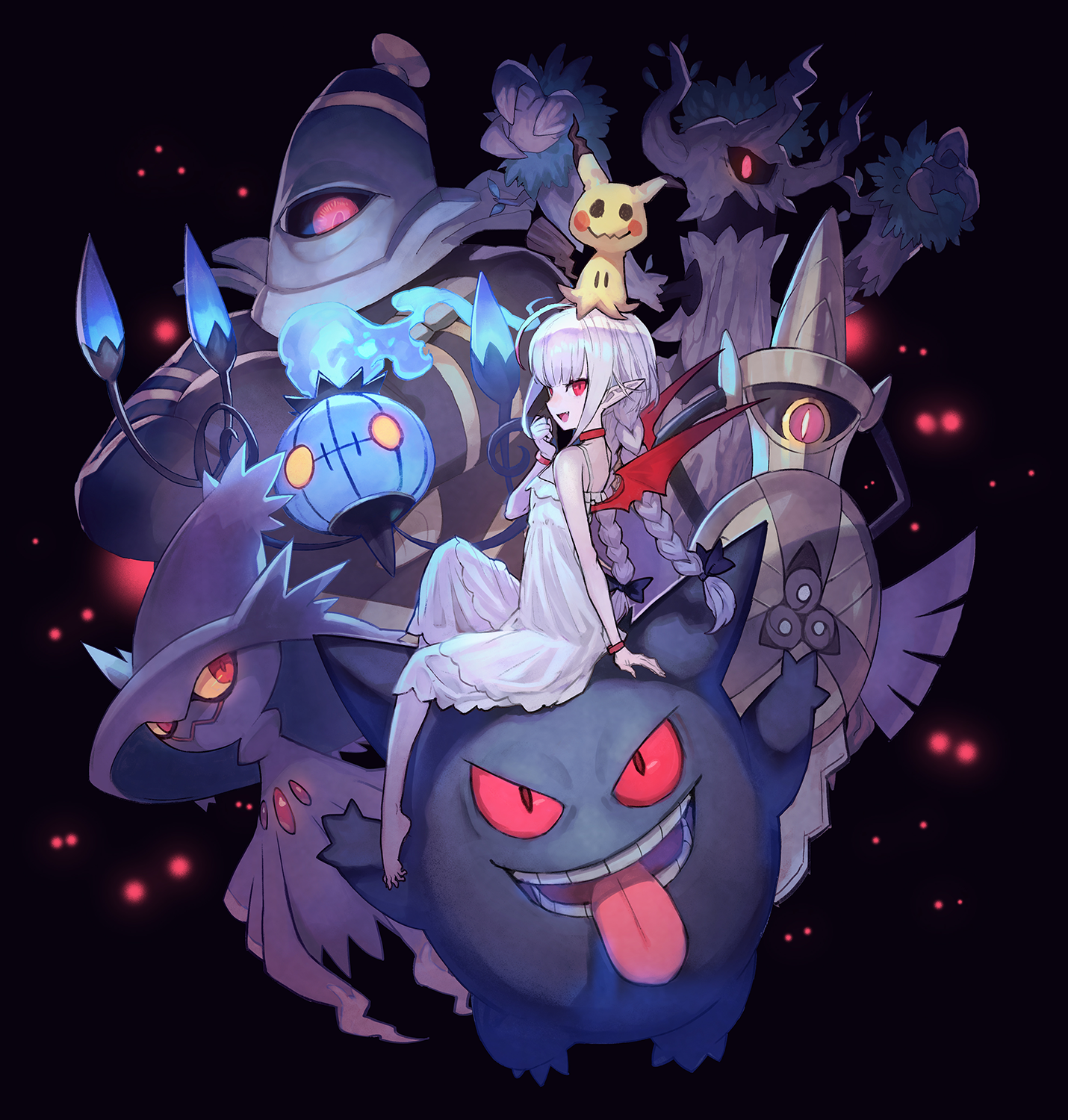 Anime girl with ghost Pokemon HD Phone Wallpaper
