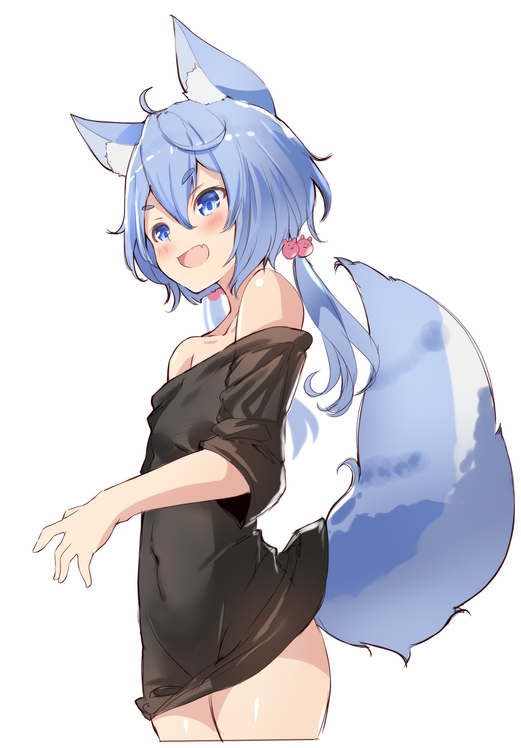 Anime girl with blue hair and fox ears HD Phone Wallpaper