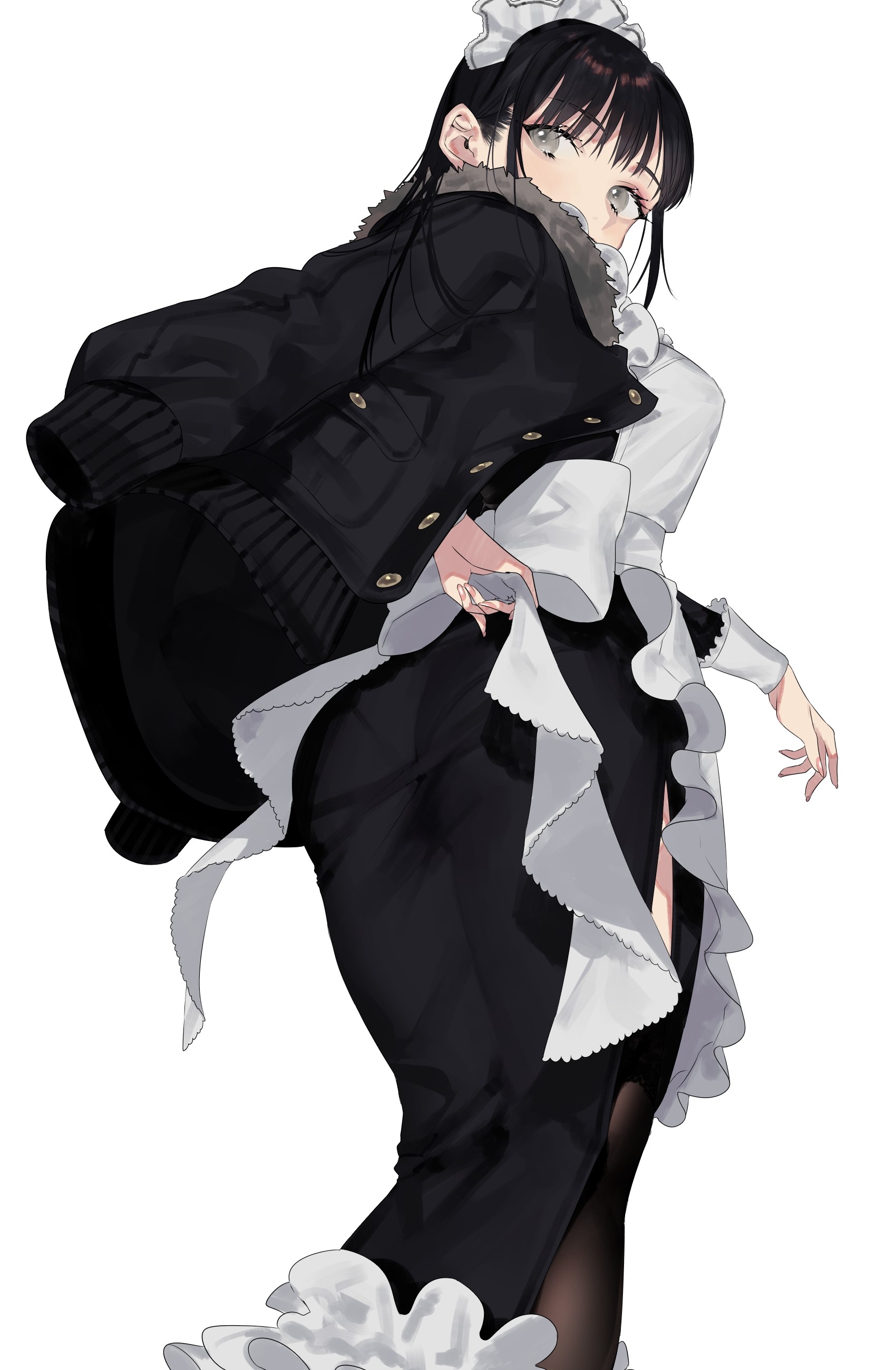 Anime girl in maid outfit and jacket HD Phone Wallpaper