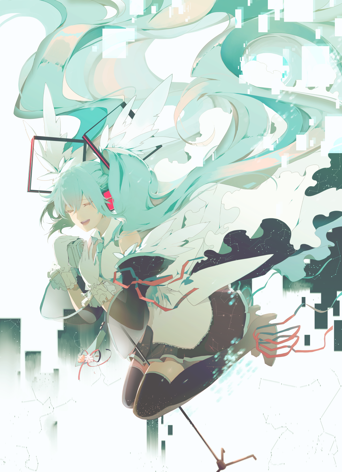 Hatsune Miku singing with digital elements HD Phone Wallpaper