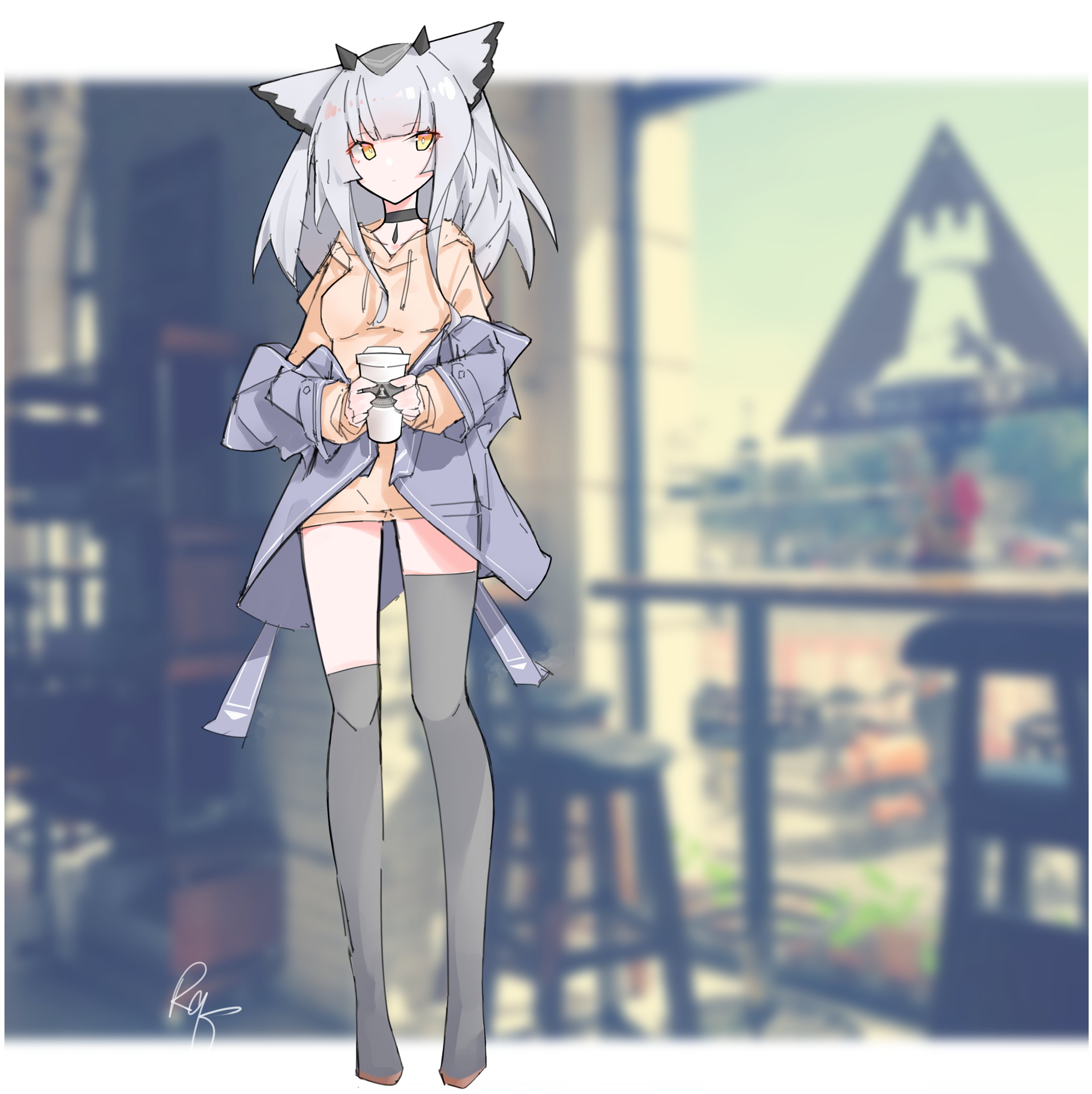 Anime girl with coffee cup in cafe HD Phone Wallpaper