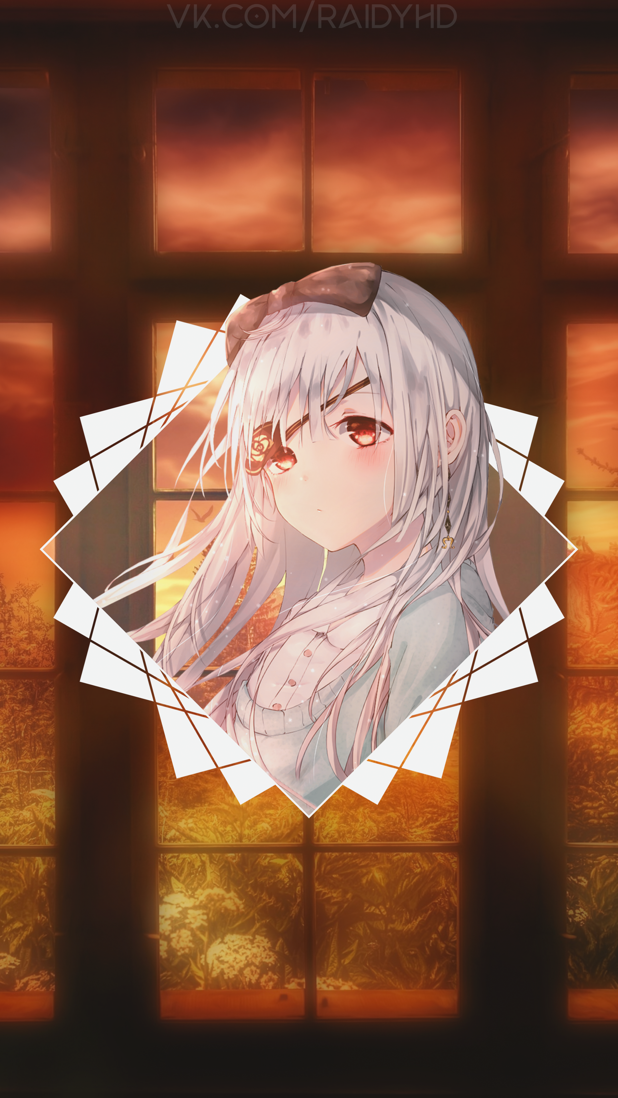Anime girl with white hair and red eyes HD Phone Wallpaper