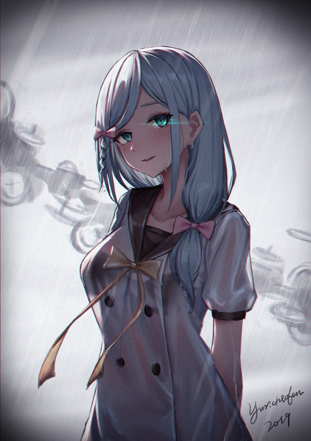 Anime girl with blue hair in the rain HD Phone Wallpaper