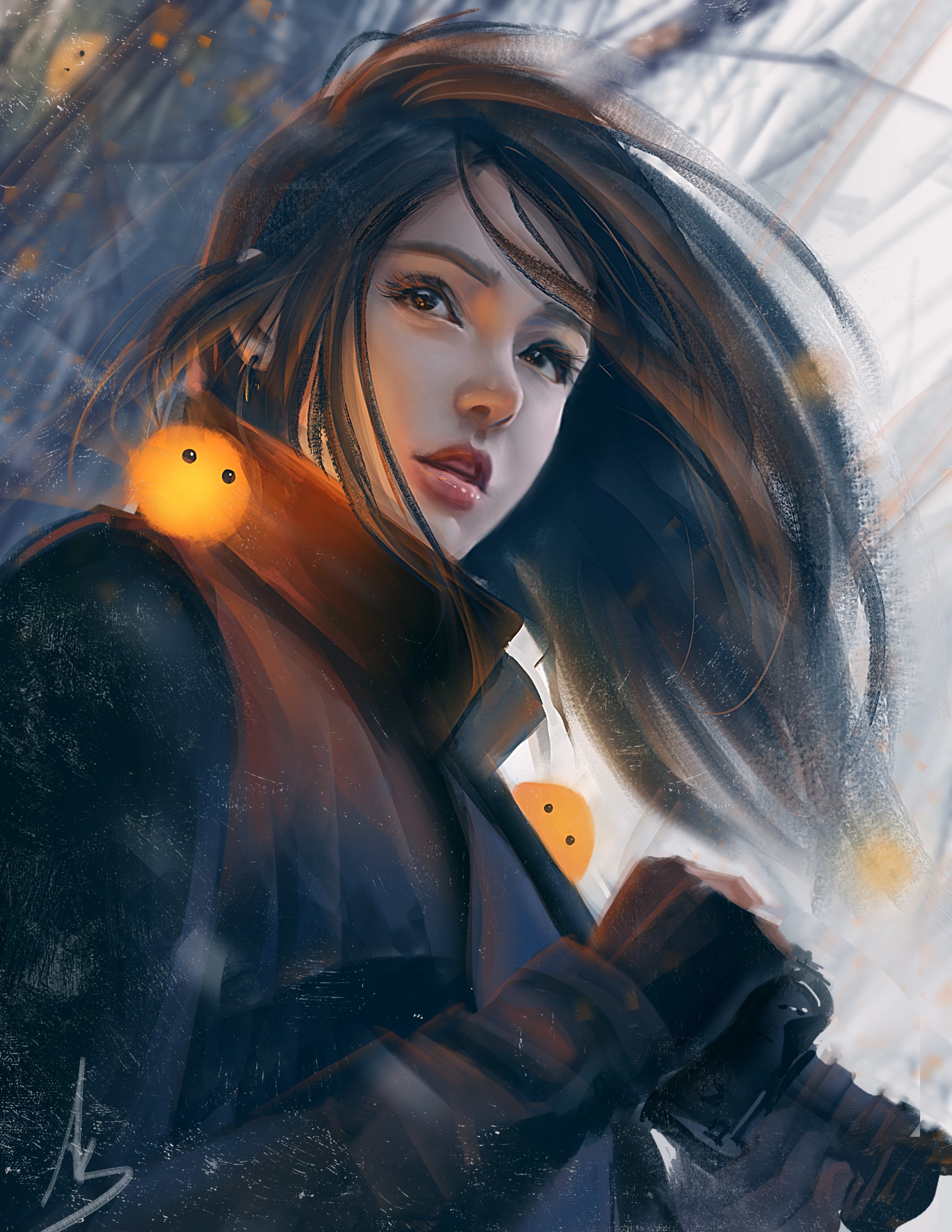 Woman with long hair and glowing orbs HD Phone Wallpaper