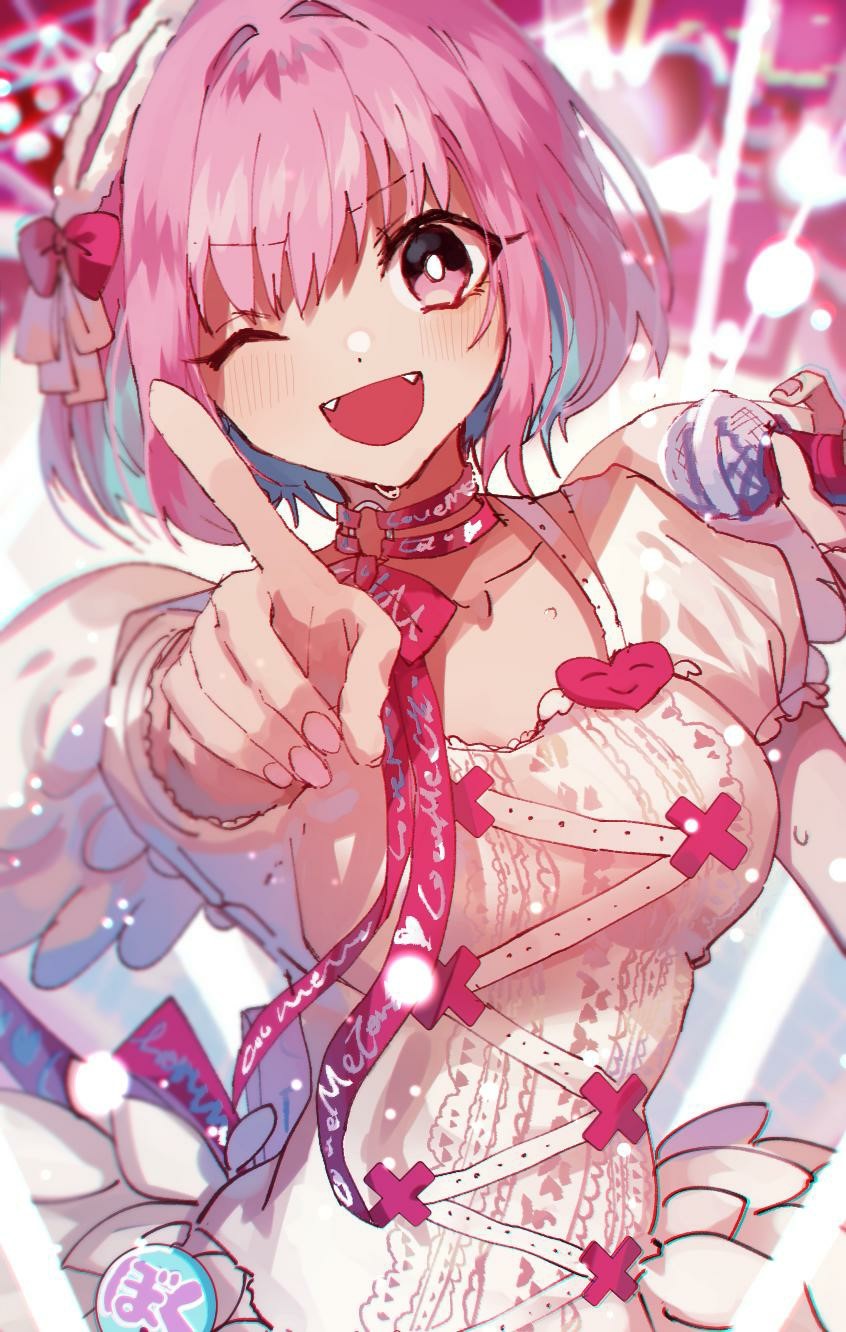 Anime girl with pink hair singing HD Phone Wallpaper