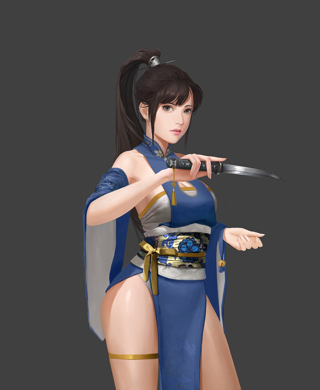 Fantasy girl with dark hair holding a knife HD Phone Wallpaper