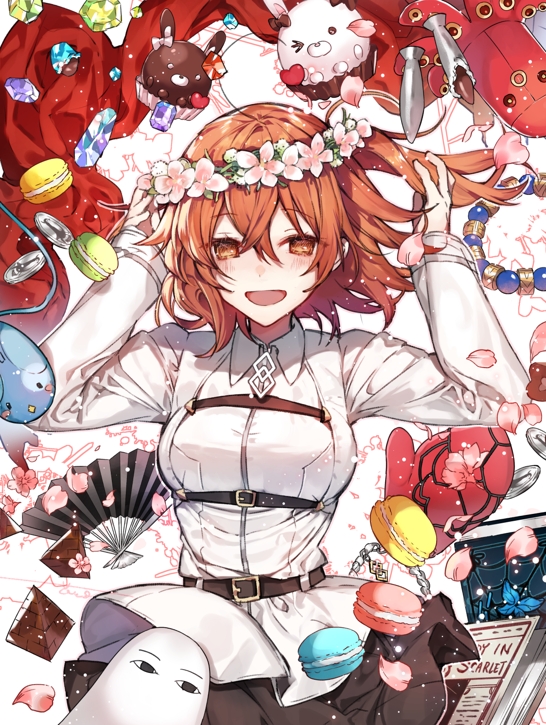 Anime girl with flower crown and sweets HD Phone Wallpaper