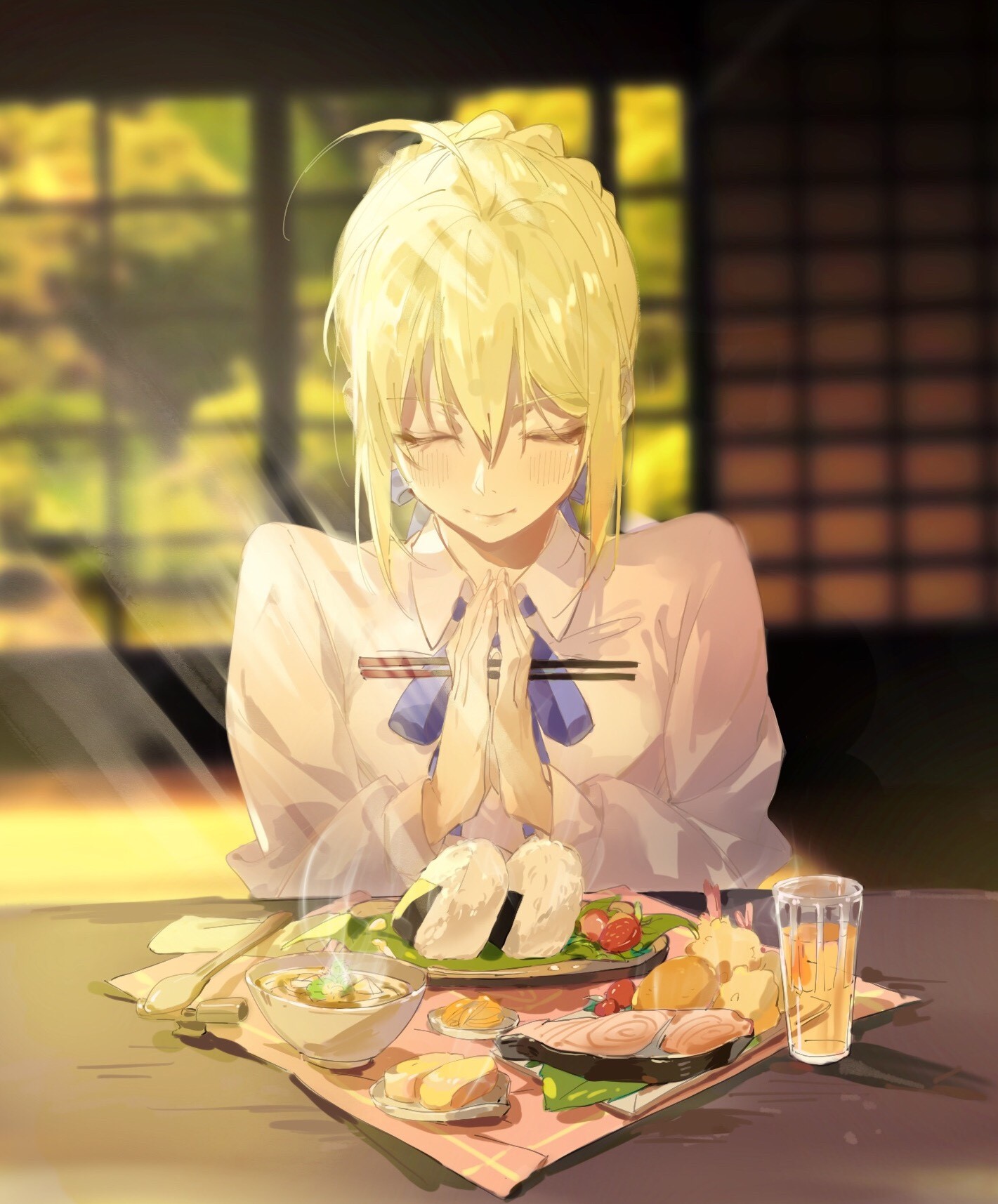 Saber from Fate/Stay Night eating breakfast HD Phone Wallpaper