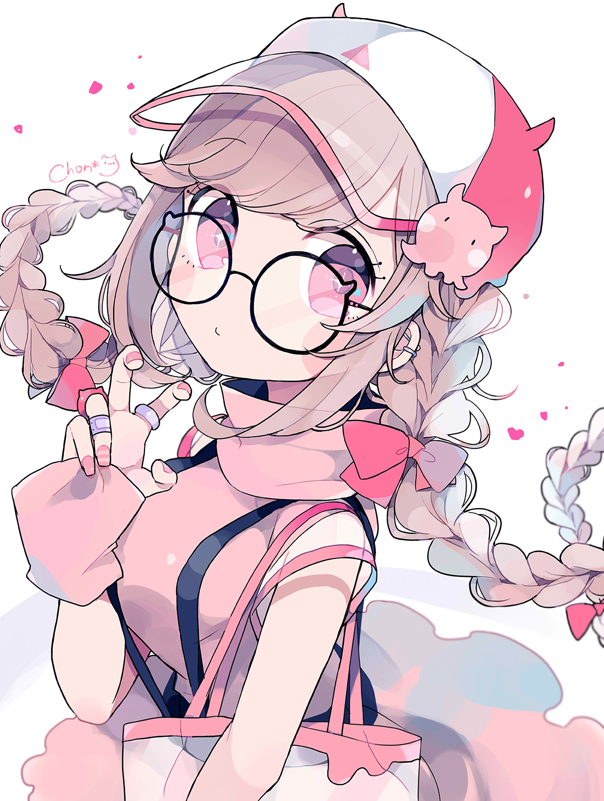 Anime girl with glasses and pink outfit HD Phone Wallpaper