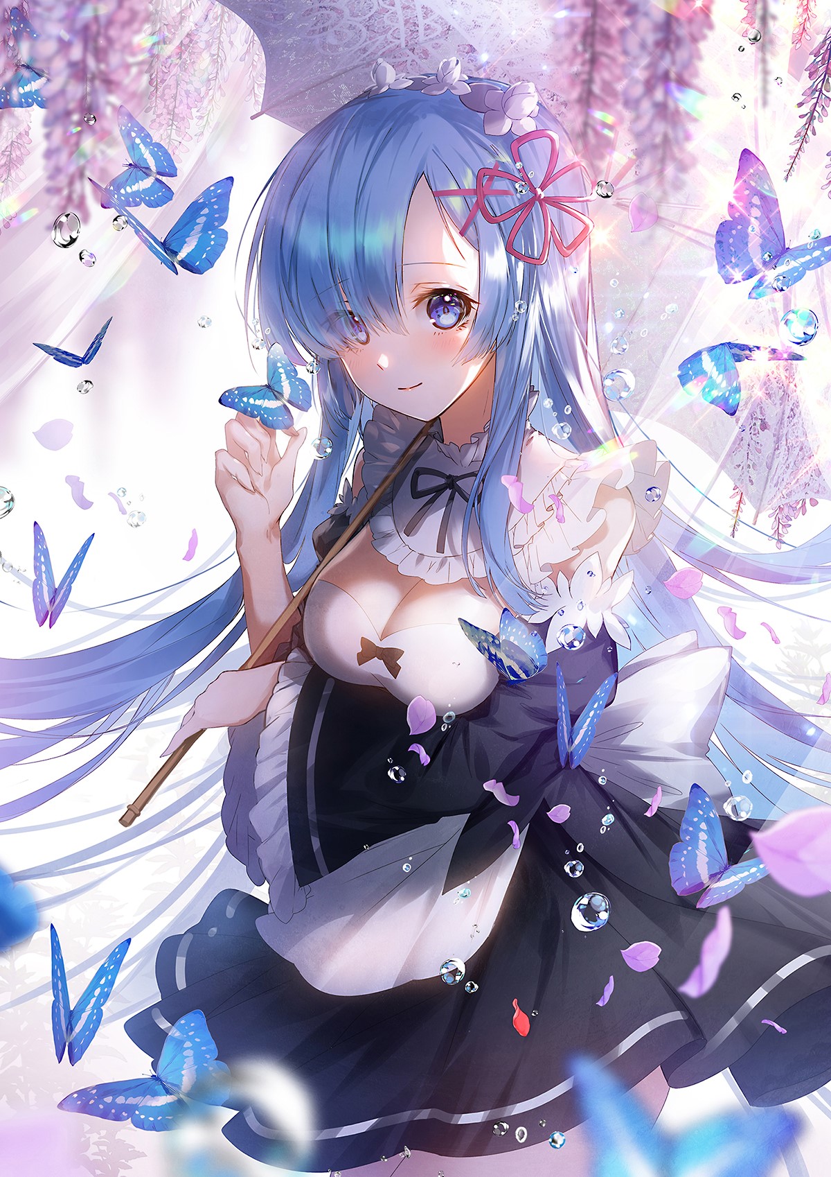 Rem from Re:Zero with butterflies HD Phone Wallpaper