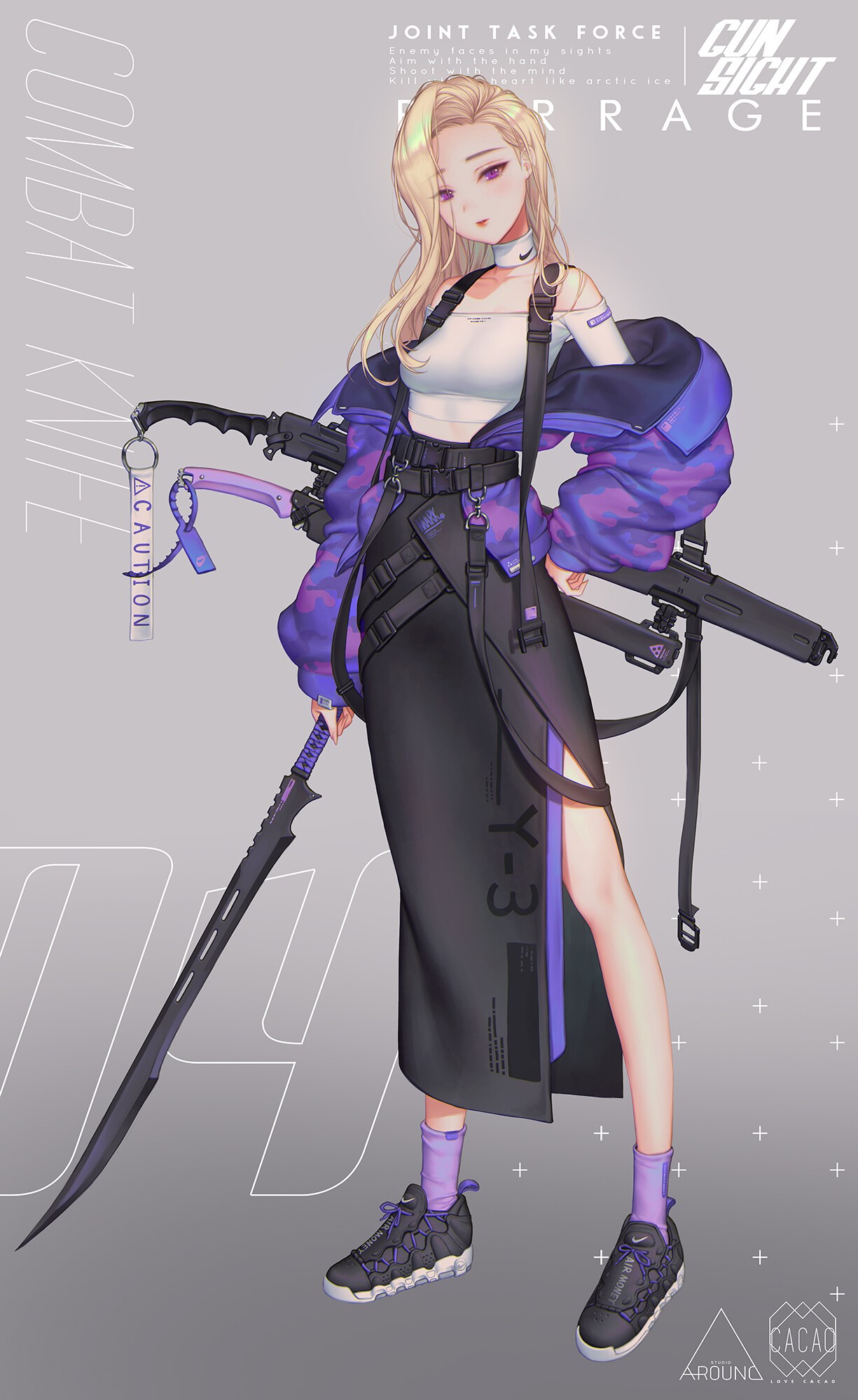 Anime girl with combat knife and guns HD Phone Wallpaper