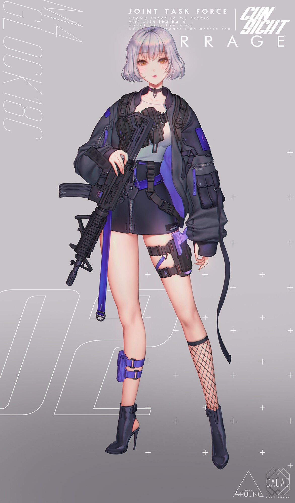 Anime girl with M4 Glock 18c HD Phone Wallpaper